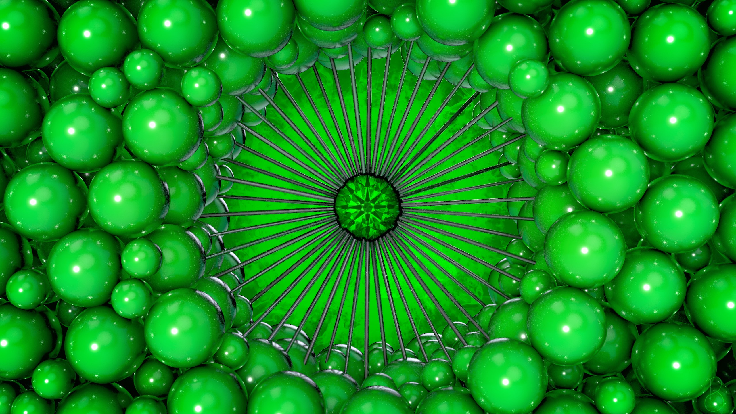 Abstract green spheres forming a tunnel HD Wallpaper