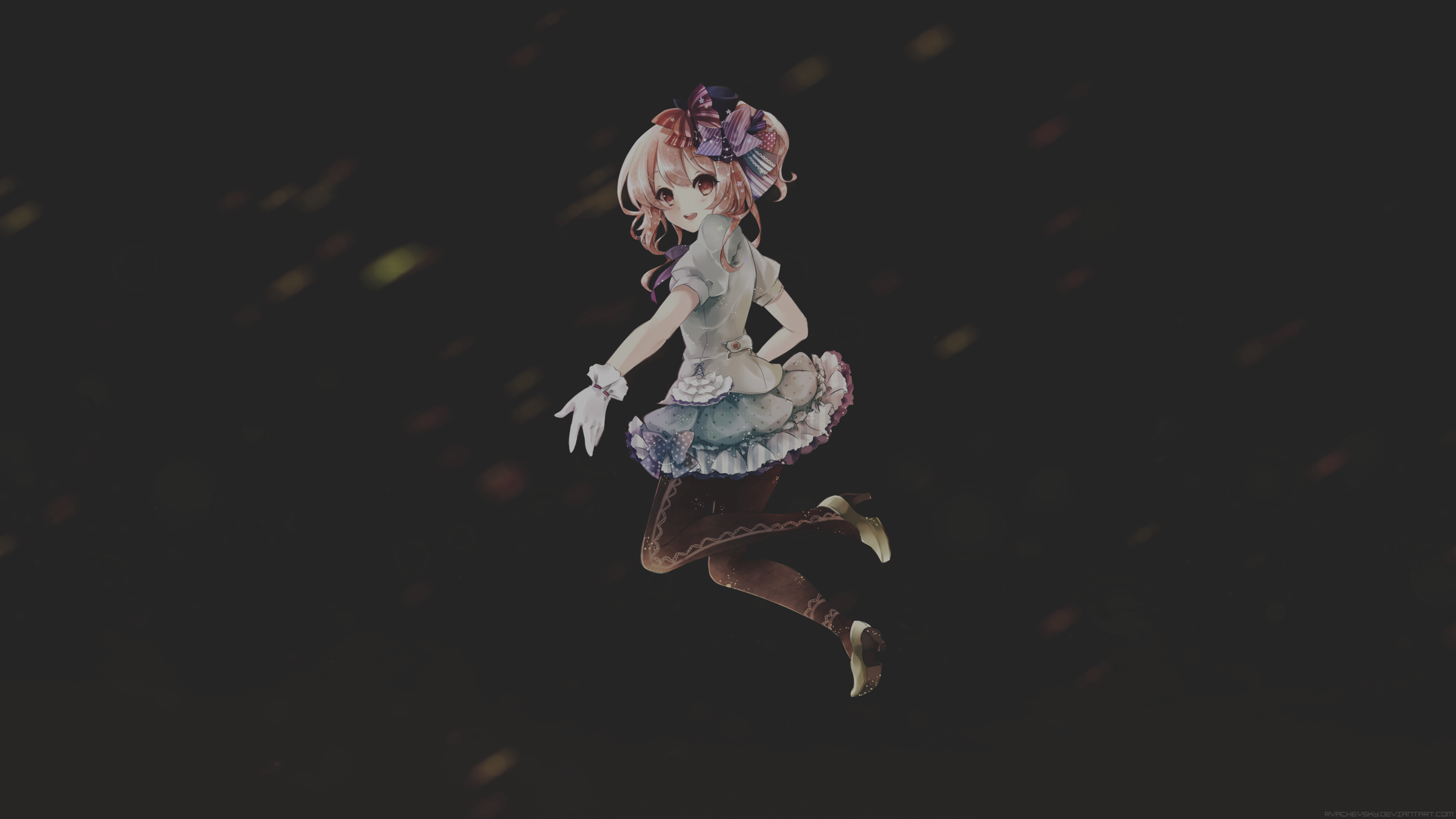 Anime girl with flower hat and frilly dress HD Wallpaper