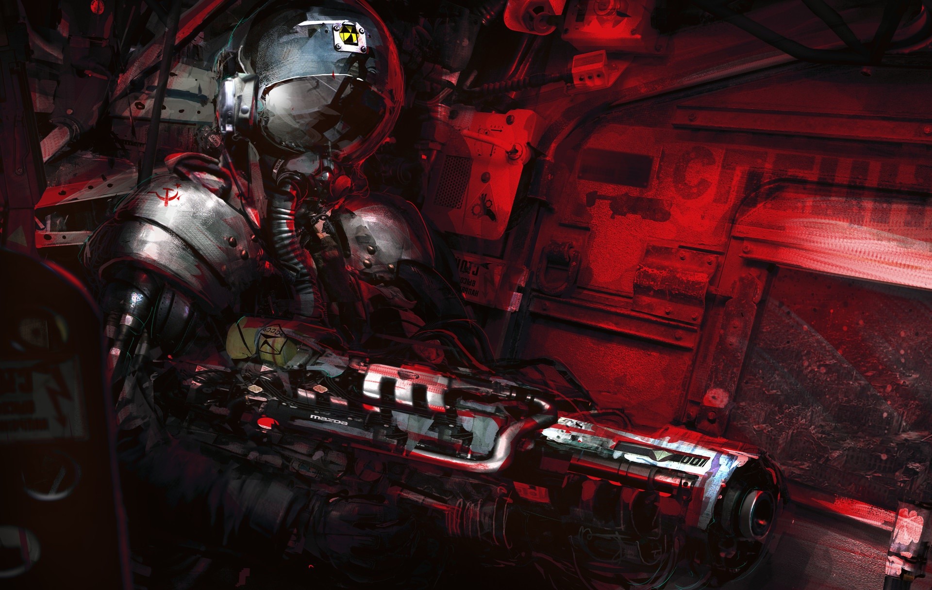 Artwork of a soldier in a mech suit holding a weapon HD Wallpaper