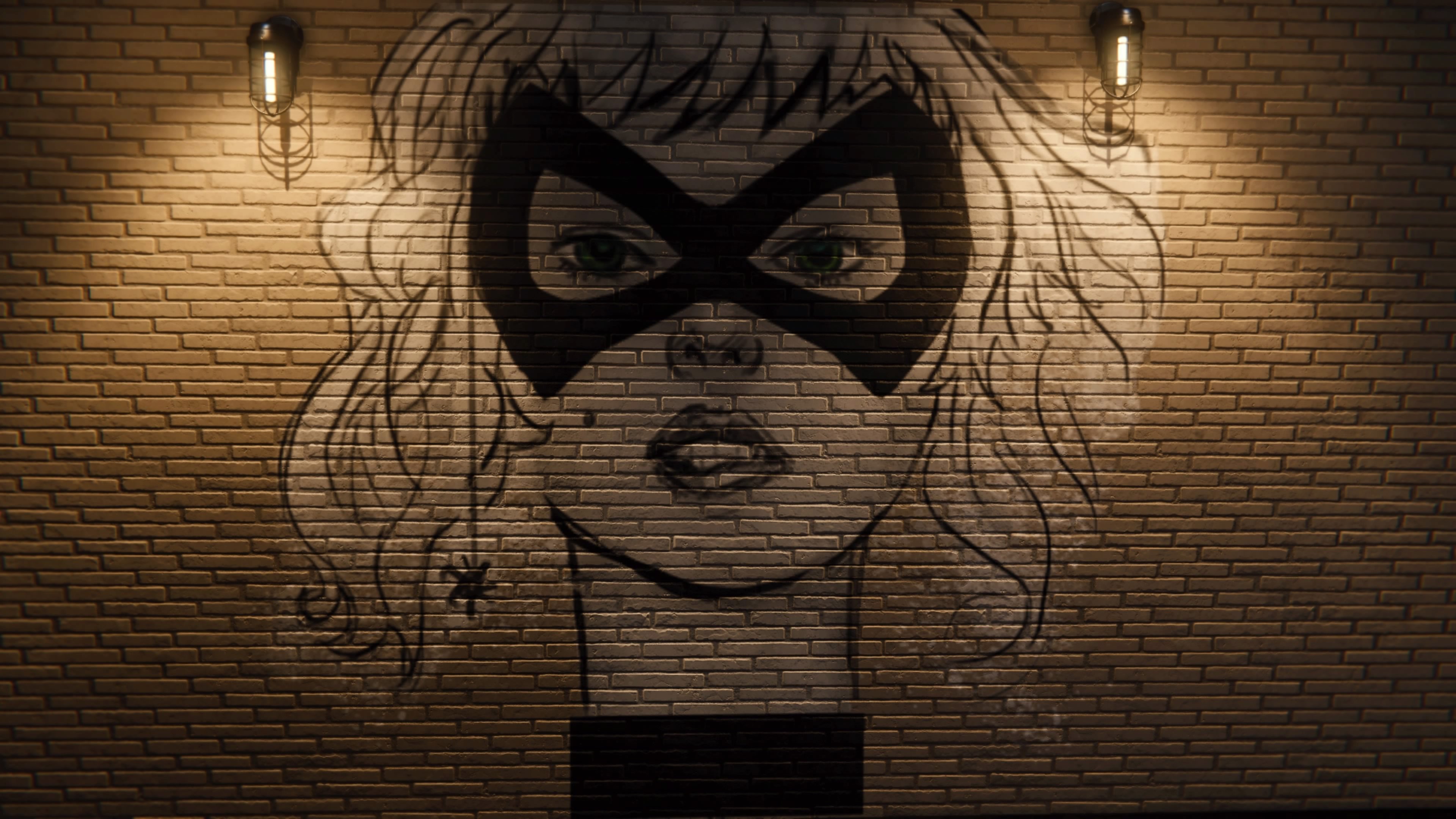 Graffiti of a woman with a mask on a brick wall HD Wallpaper