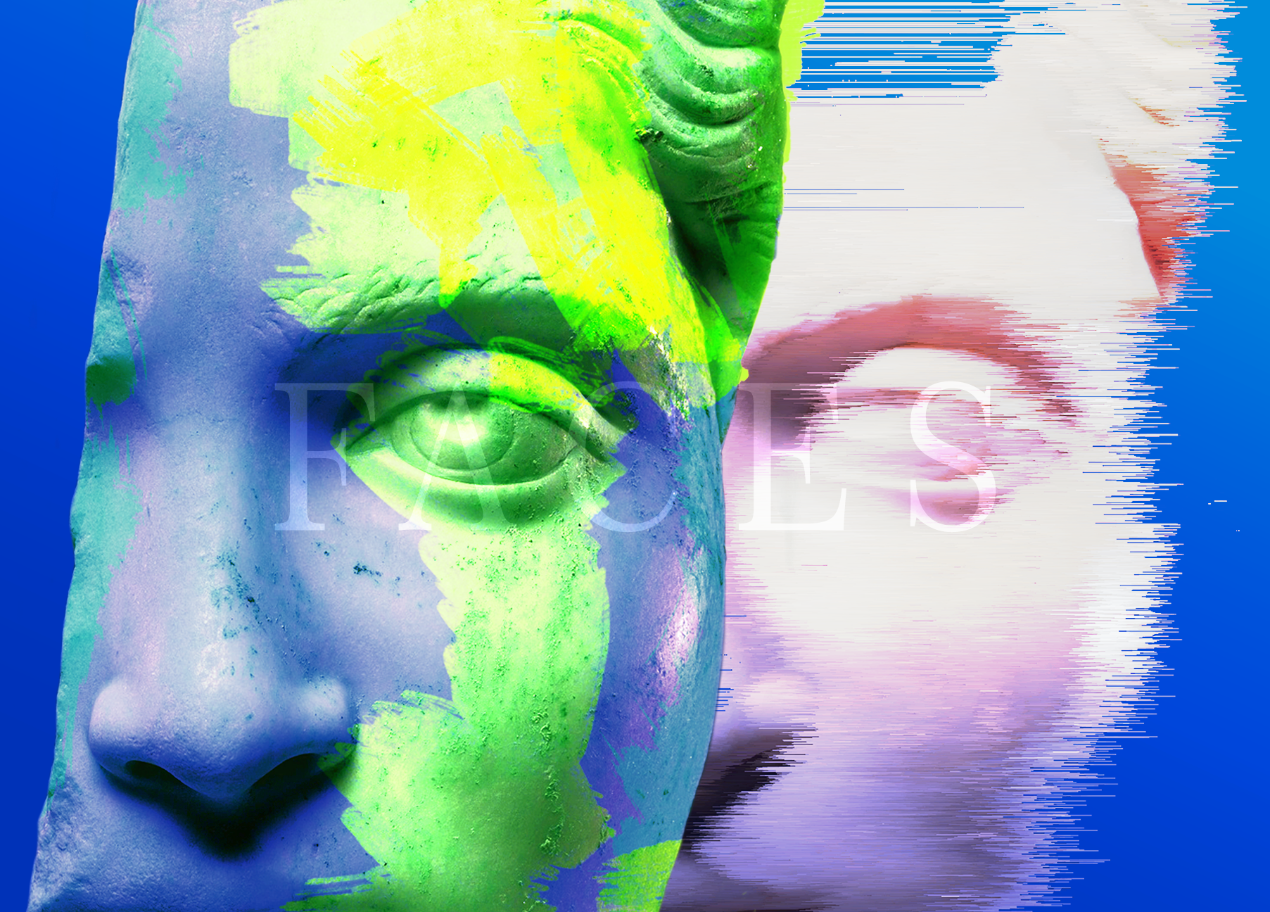 Abstract digital art of a statue with glitch effects HD Wallpaper