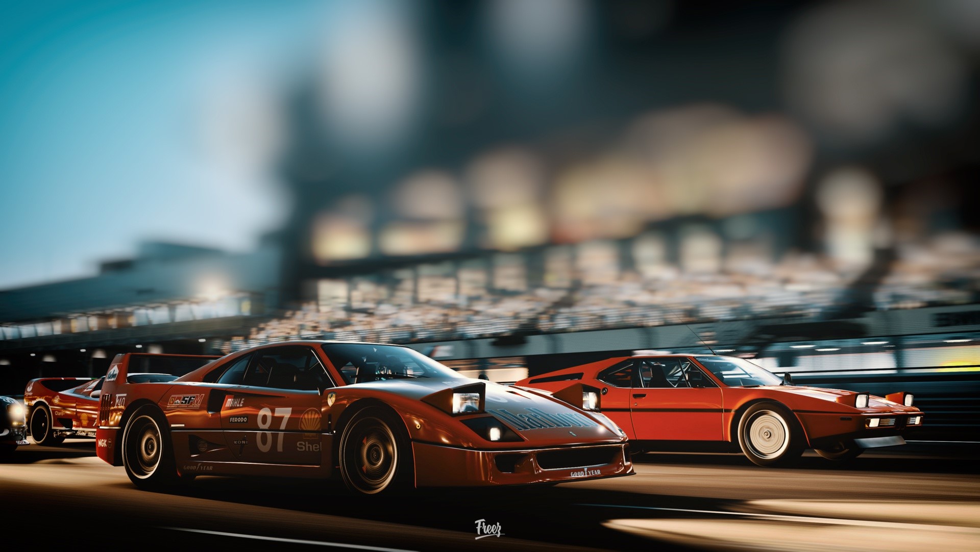 Ferrari F40 and BMW M1 race cars on track HD Wallpaper