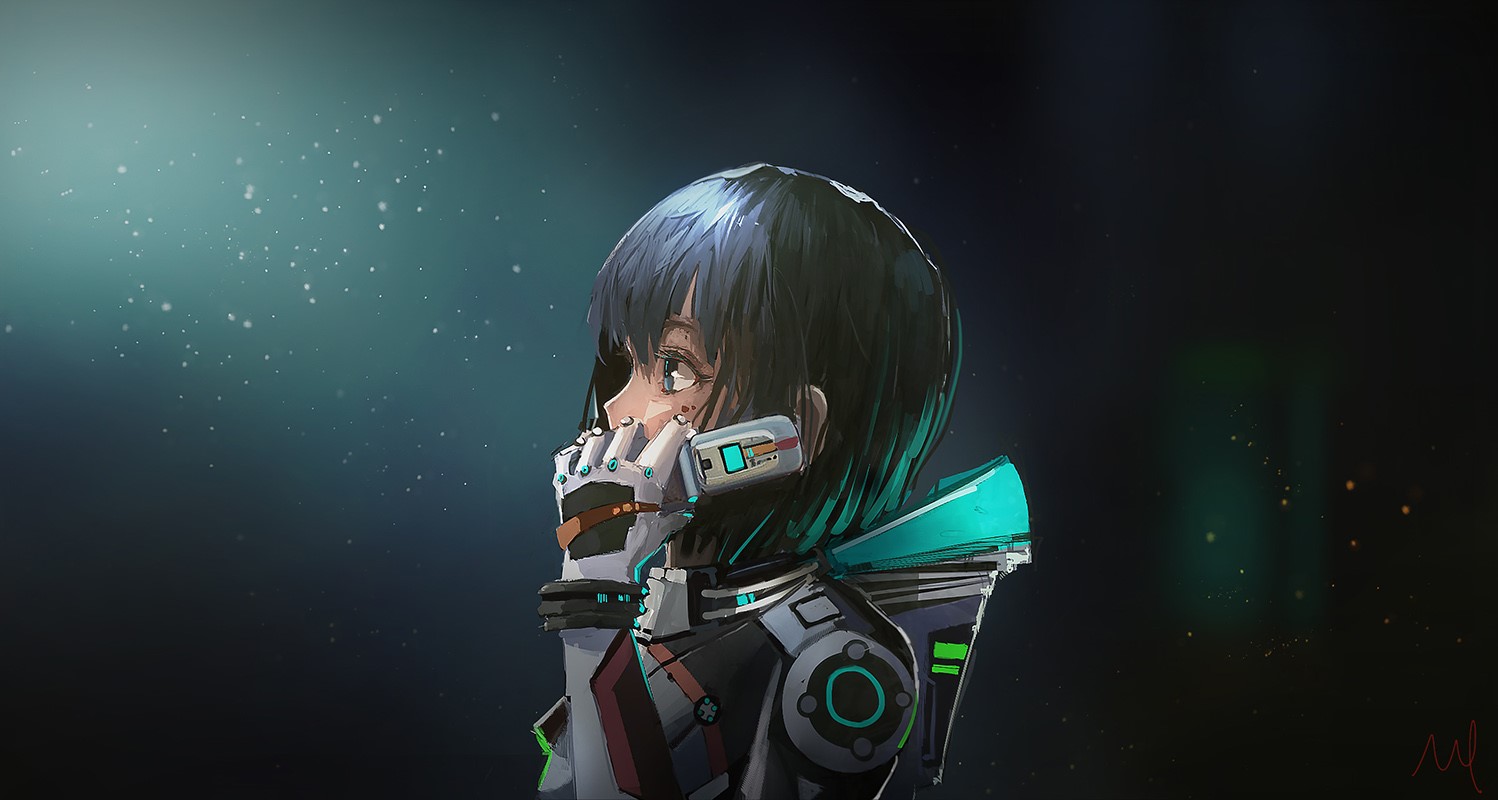 Anime girl in sci-fi suit with glowing elements HD Wallpaper