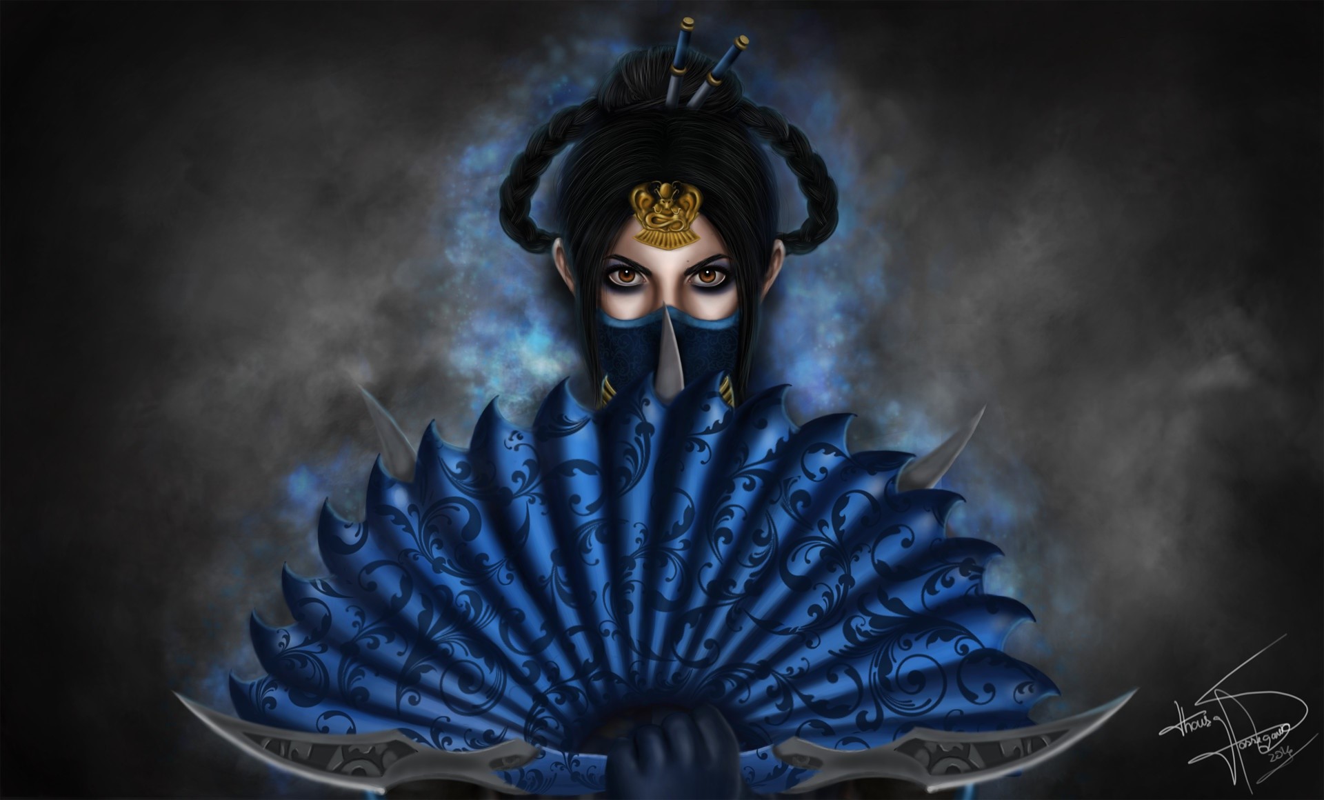 Kitana from Mortal Kombat holding a fan and daggers HD Wallpaper