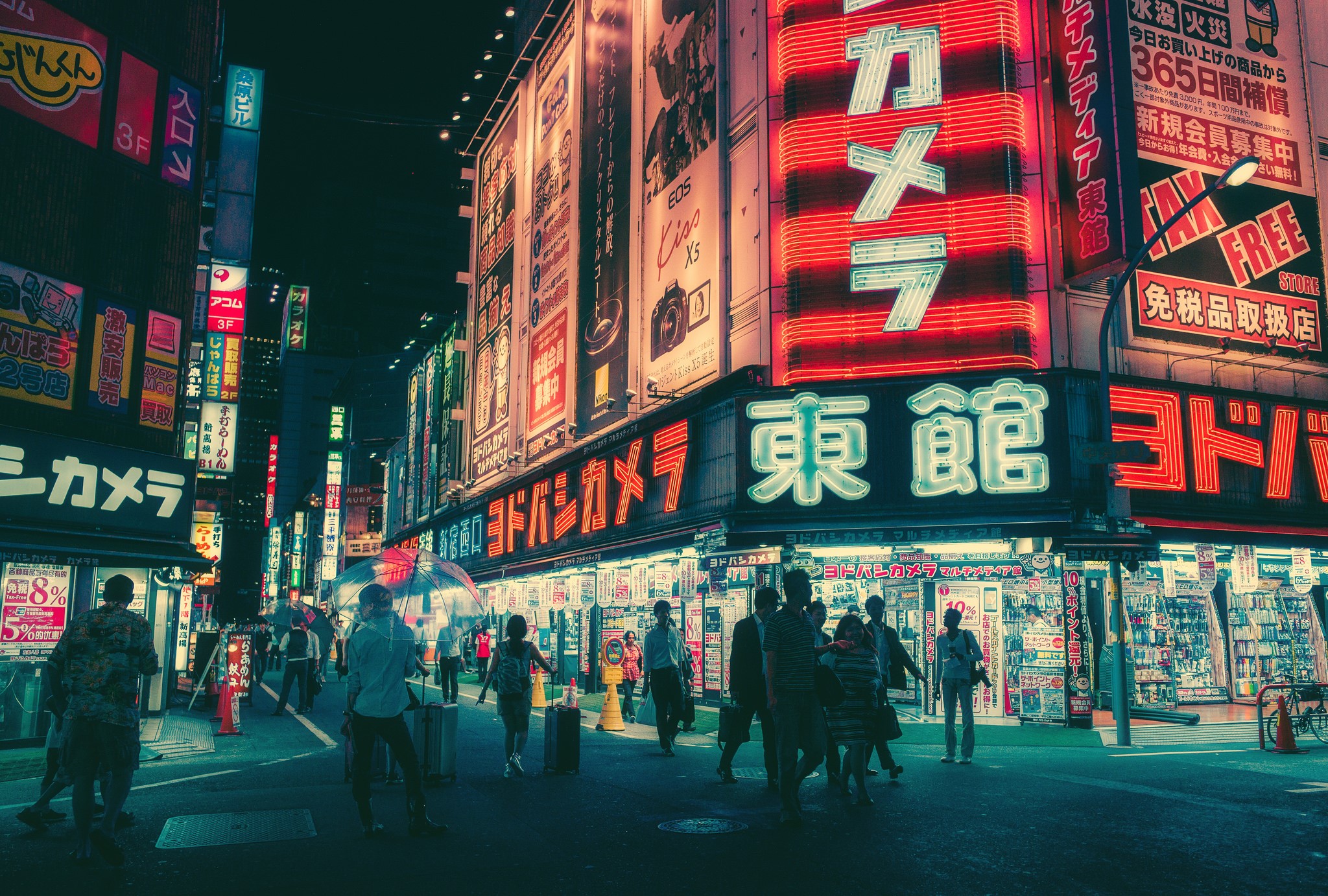 Night street with neon signs in Japan HD Wallpaper