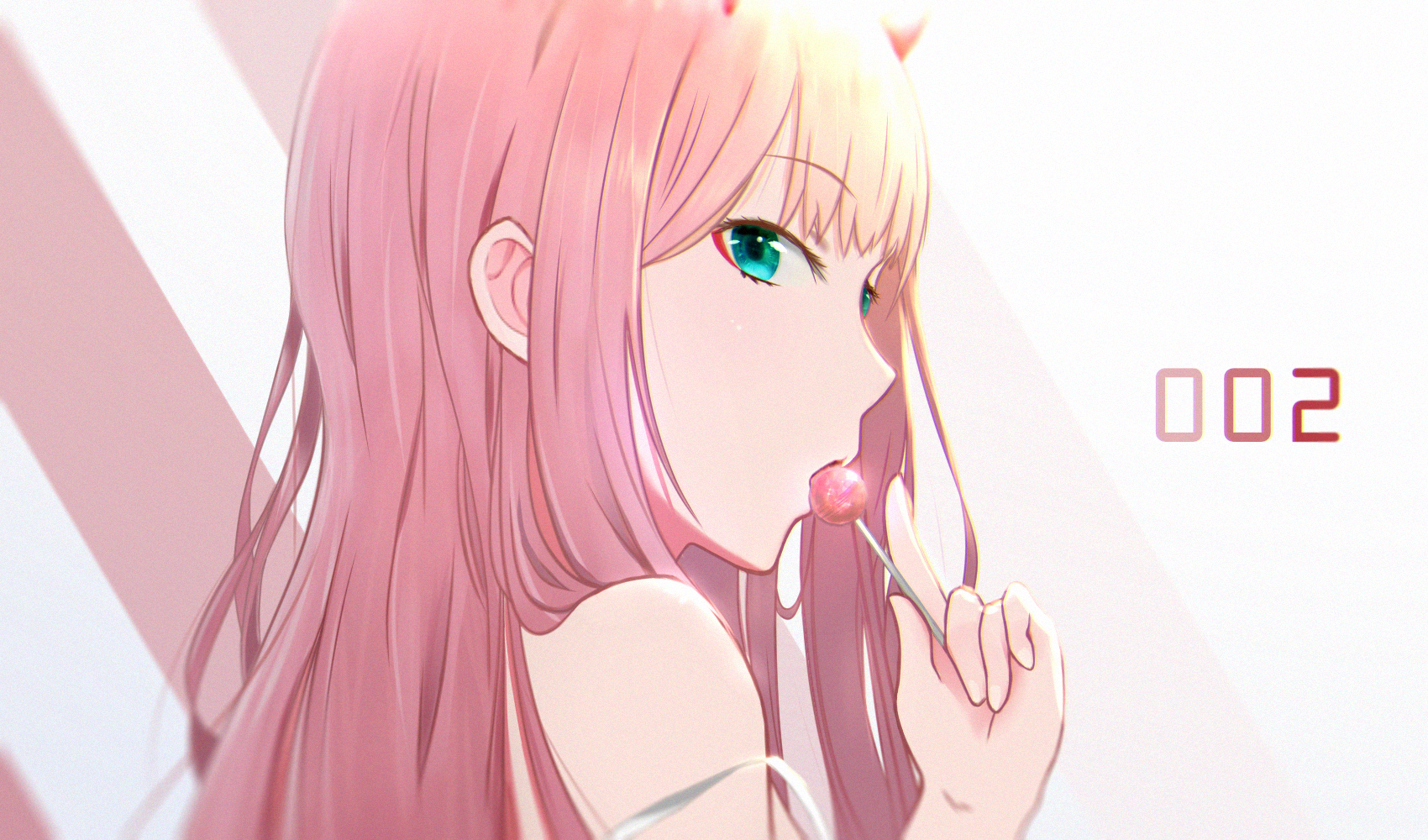 Zero Two from Darling in the FranXX with a lollipop HD Wallpaper