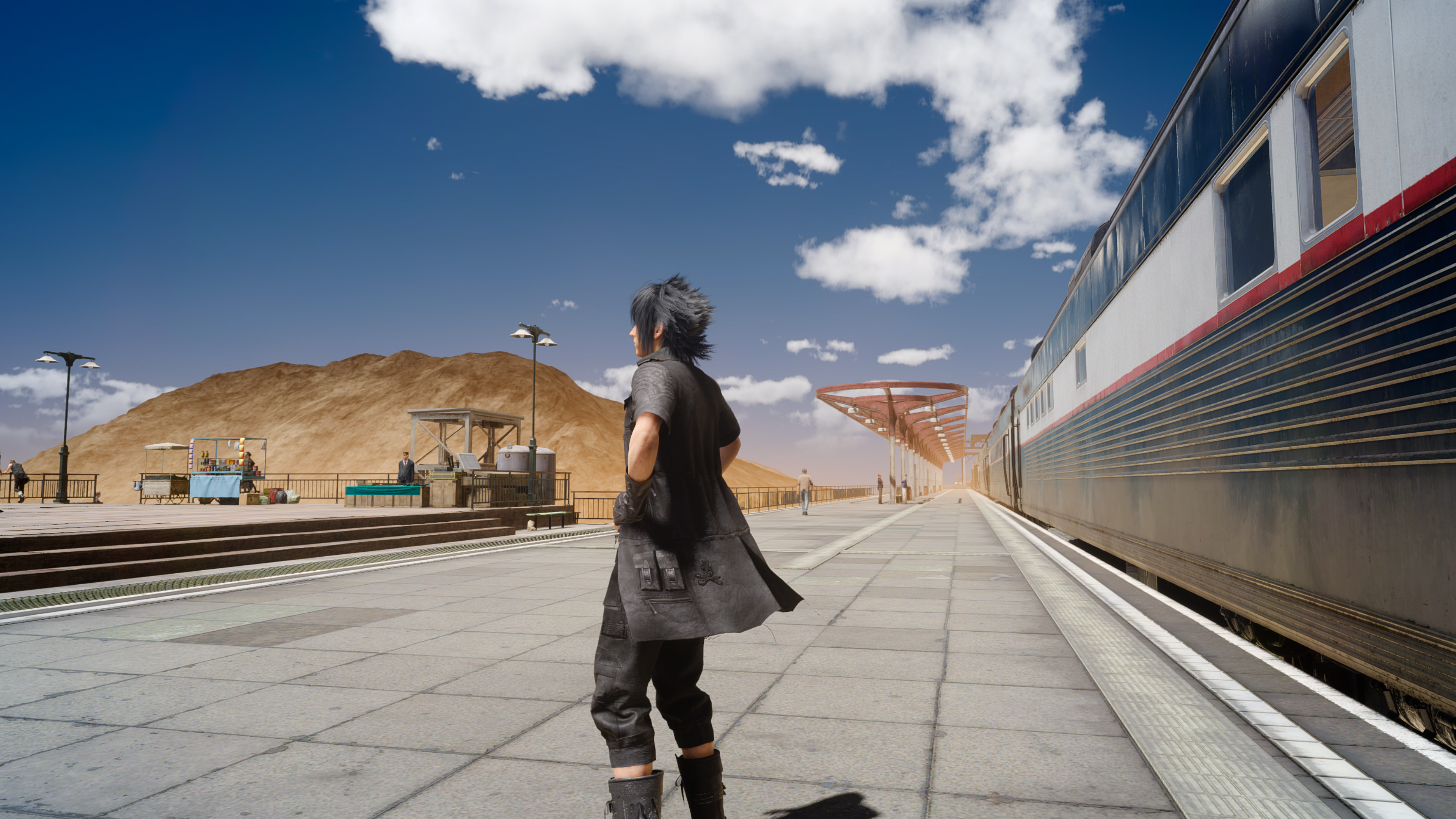 Noctis from Final Fantasy XV at a train station HD Wallpaper