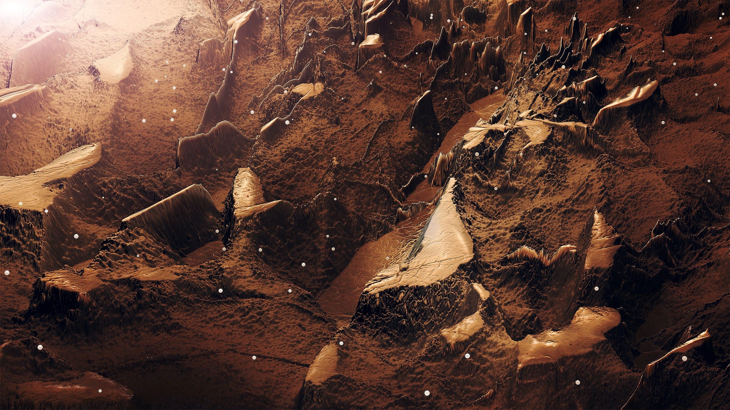 Digital rendering of rocky Martian landscape with dust HD Wallpaper