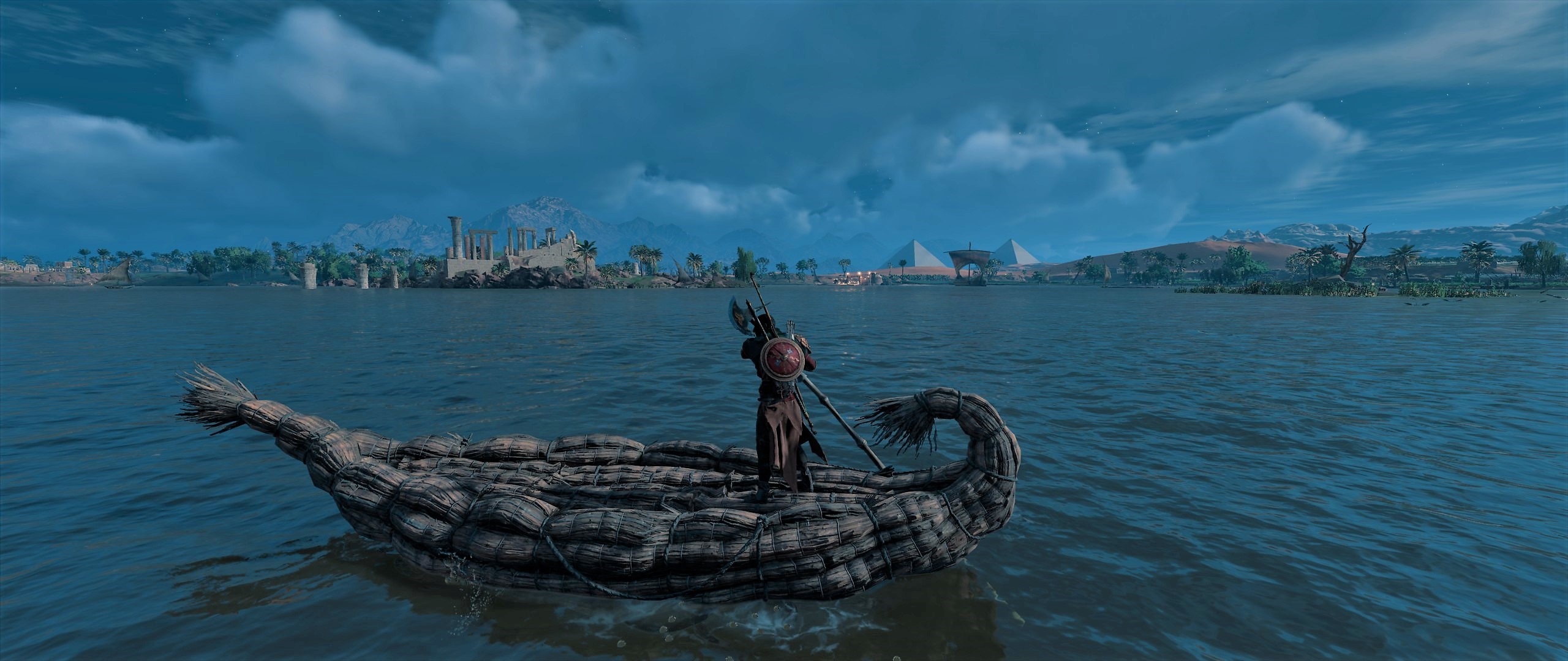 Assassin from Assassin's Creed: Origins on a papyrus boat HD Wallpaper