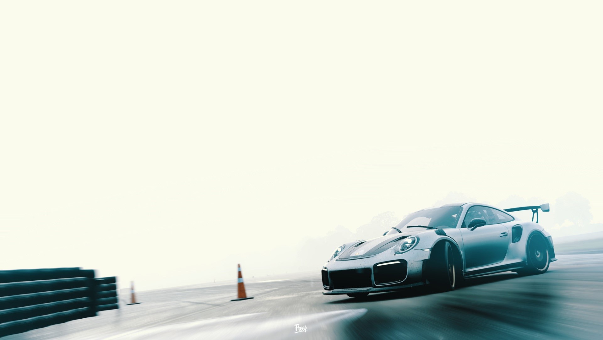 Silver Porsche 911 GT2 RS drifting on a track HD Wallpaper