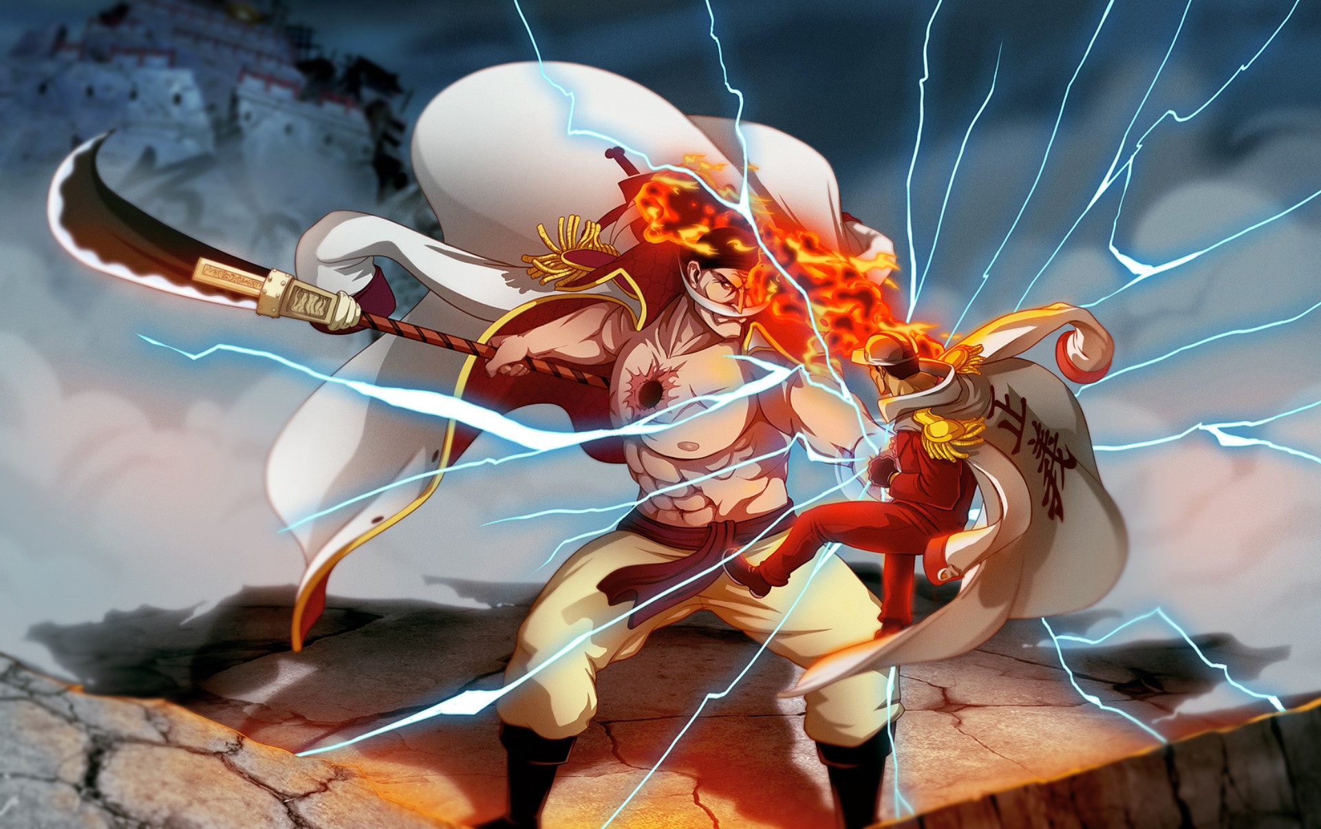 Whitebeard and Sakazuki from One Piece fighting HD Wallpaper