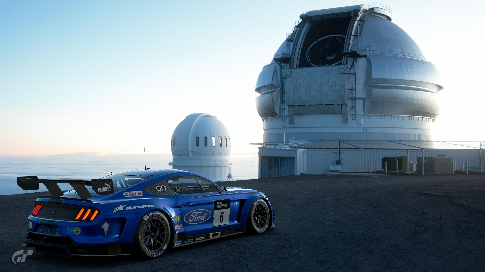 Blue Ford Mustang GT4 race car at observatory HD Wallpaper