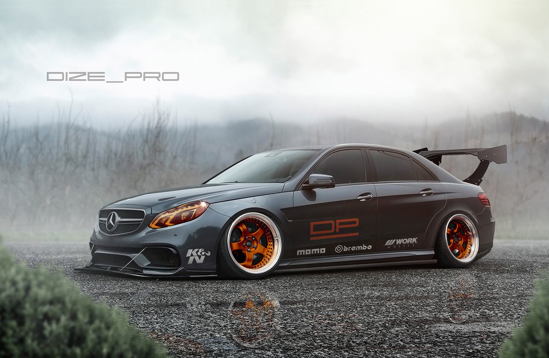Modified Mercedes-Benz E-Class with large rear wing HD Wallpaper