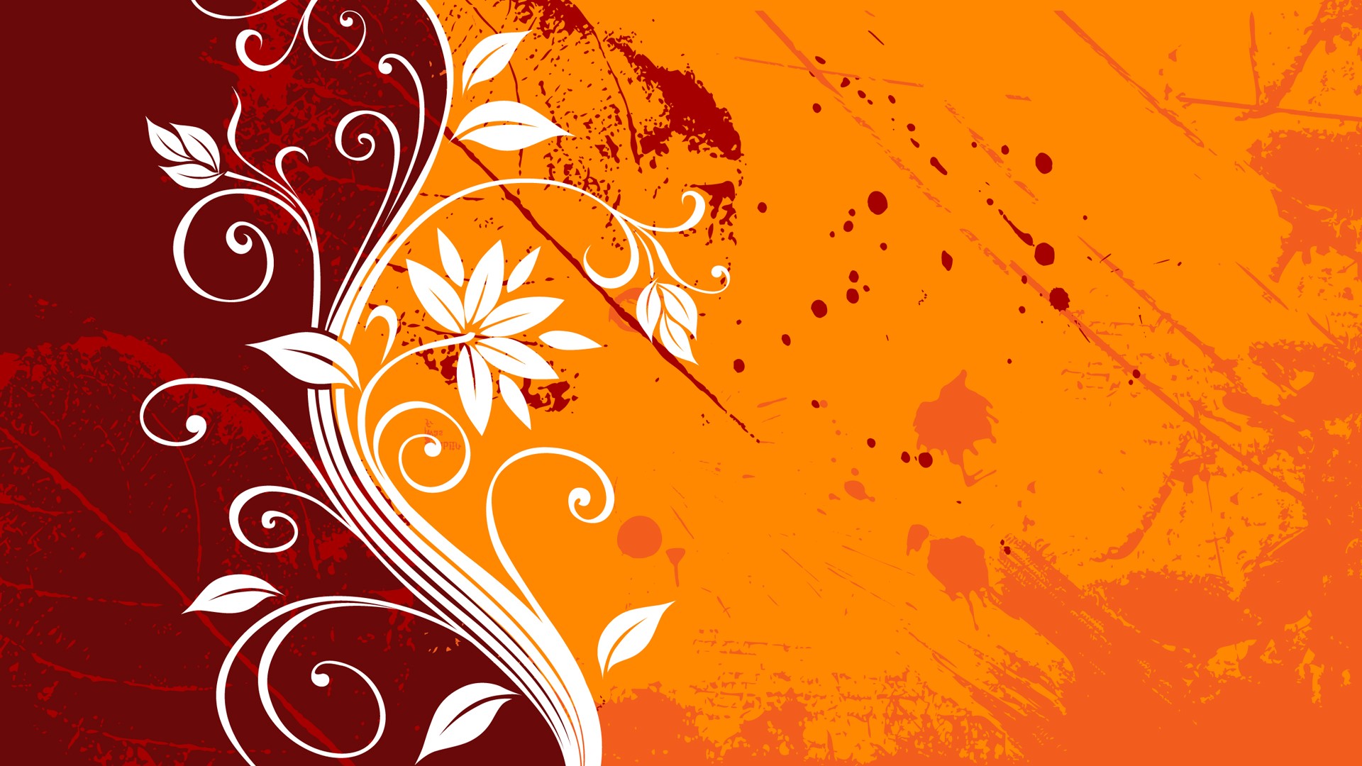 Abstract floral design with orange and red grunge texture HD Wallpaper