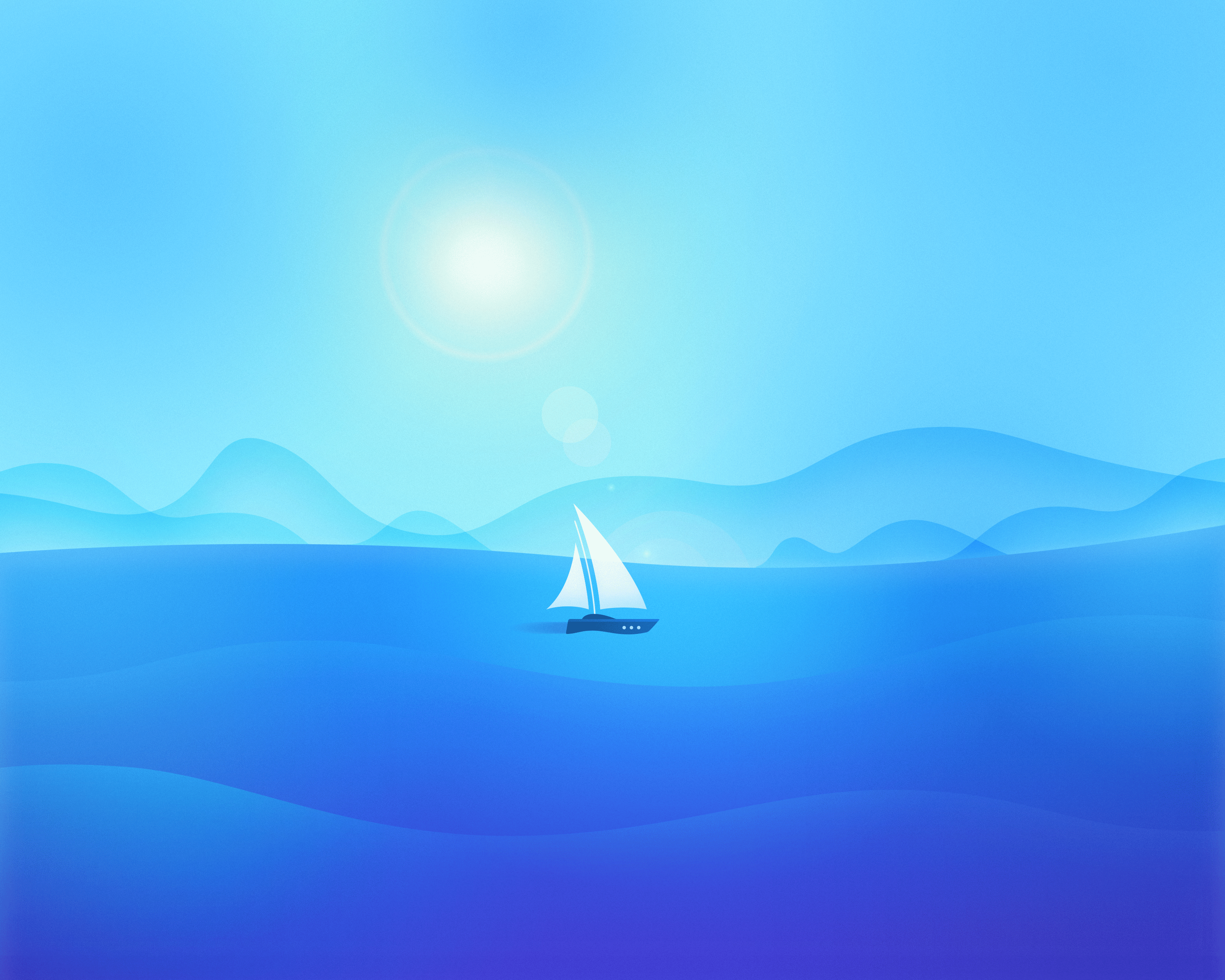Sailboat on the sea with sun and mountains HD Wallpaper