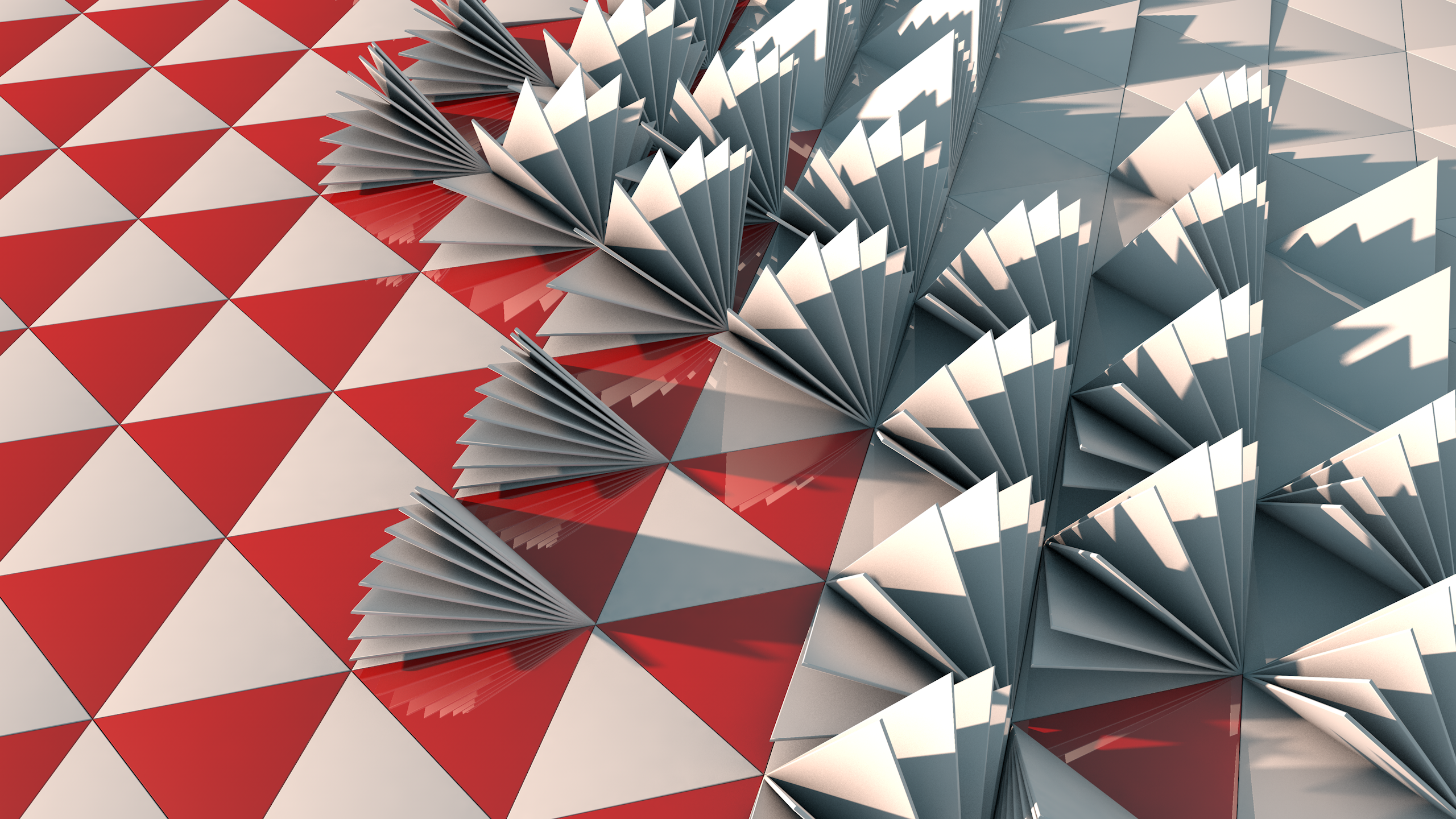 Abstract geometric pattern with red and white triangles HD Wallpaper