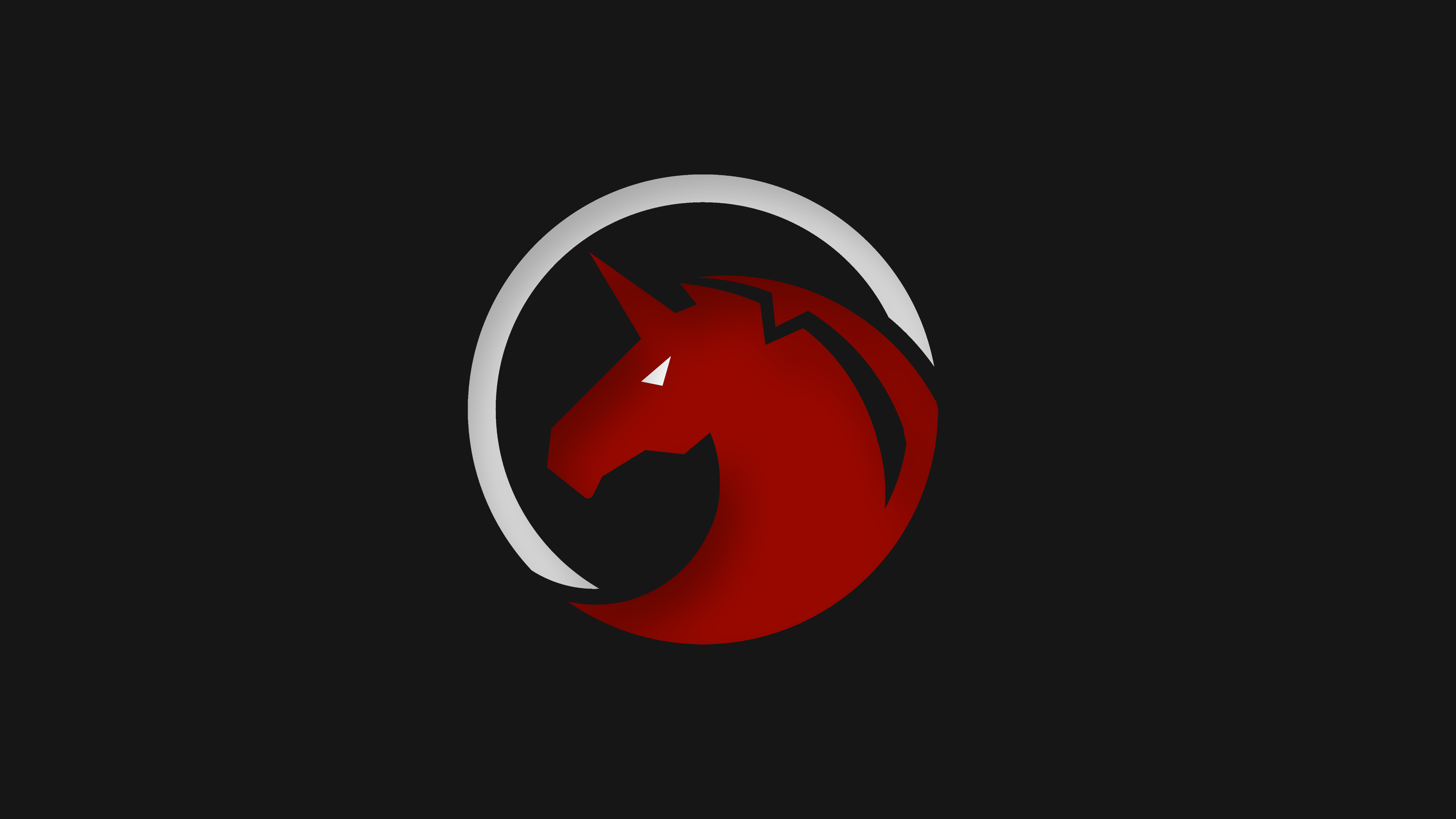 Red Unicorn Logo with Silver Circle HD Wallpaper
