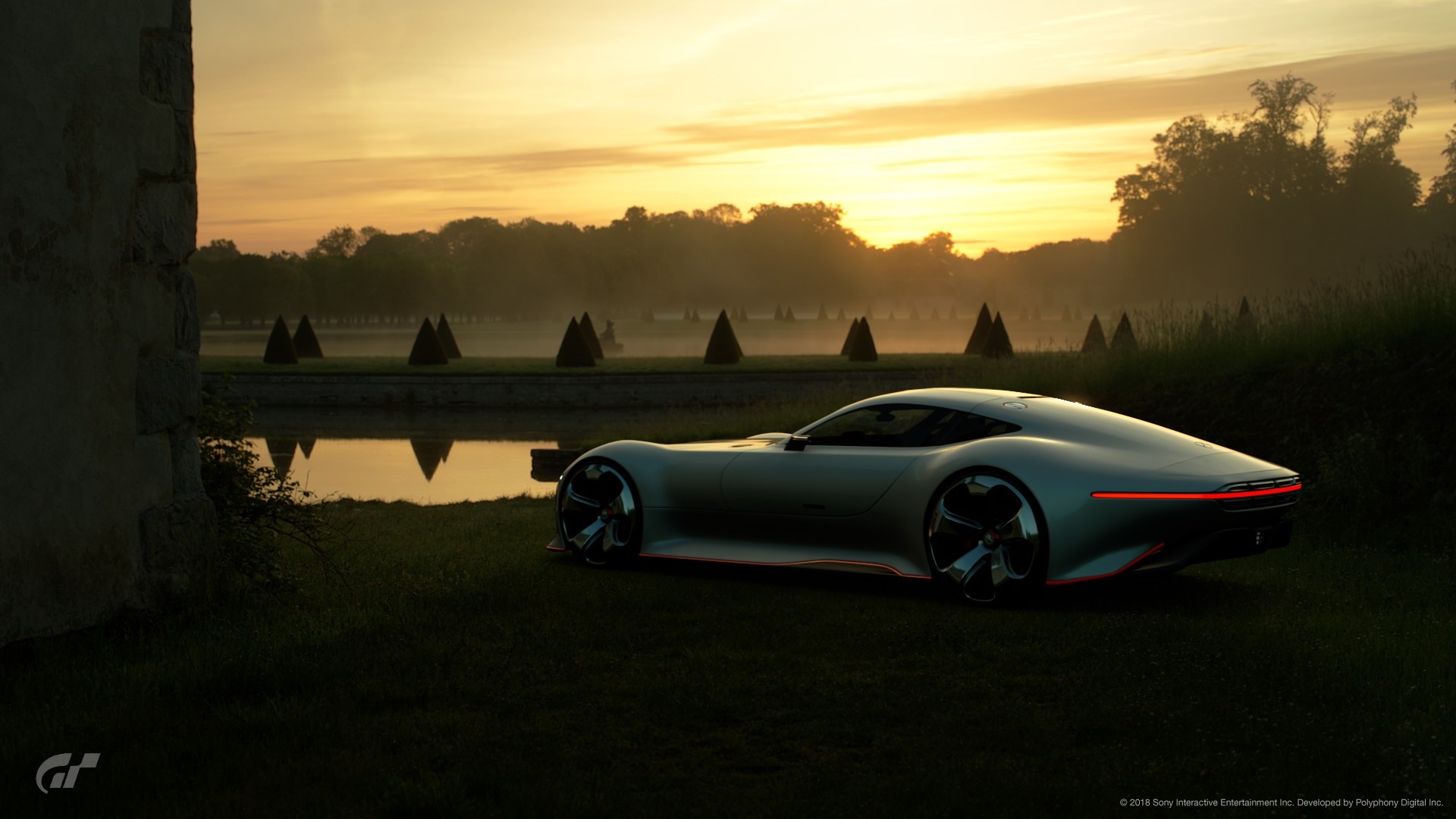 Mercedes-Benz Vision Gran Turismo concept car at sunrise HD Wallpaper