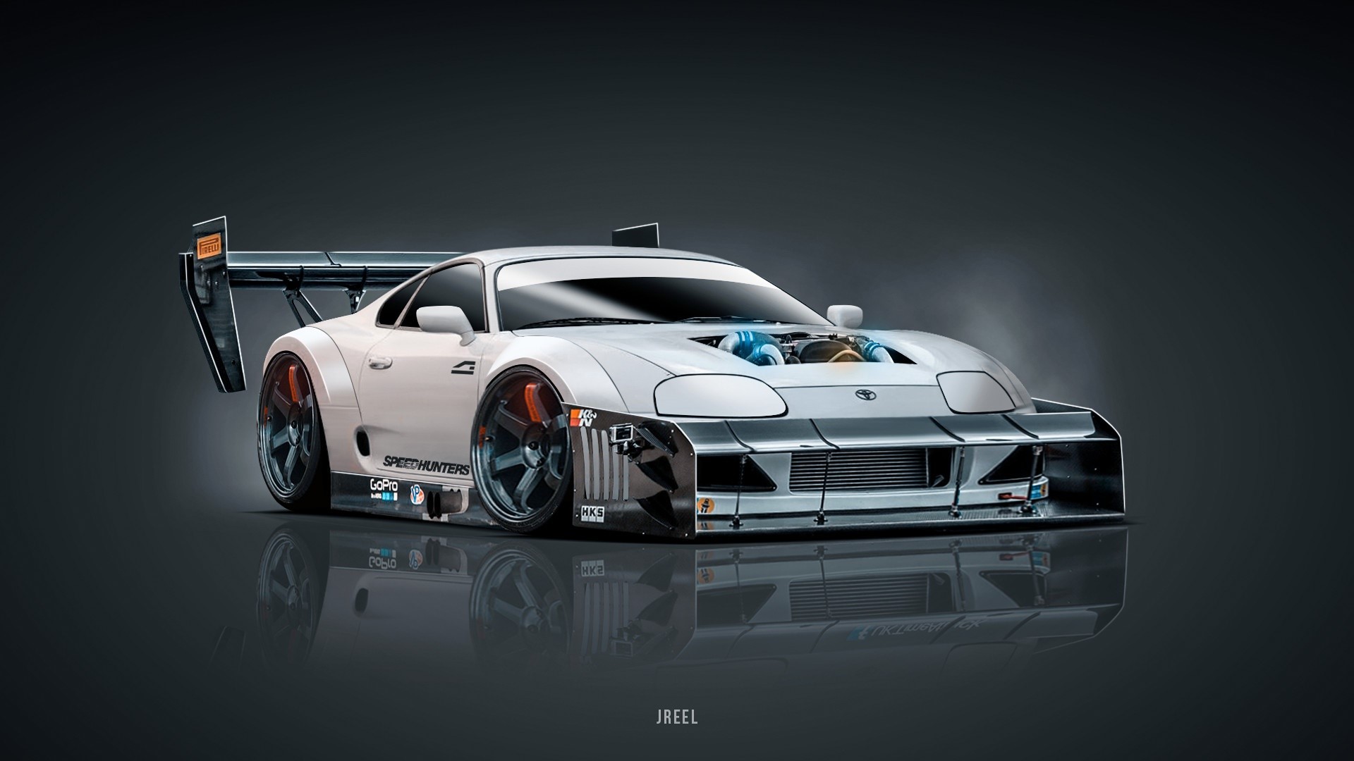 White Toyota Supra race car with exposed engine HD Wallpaper