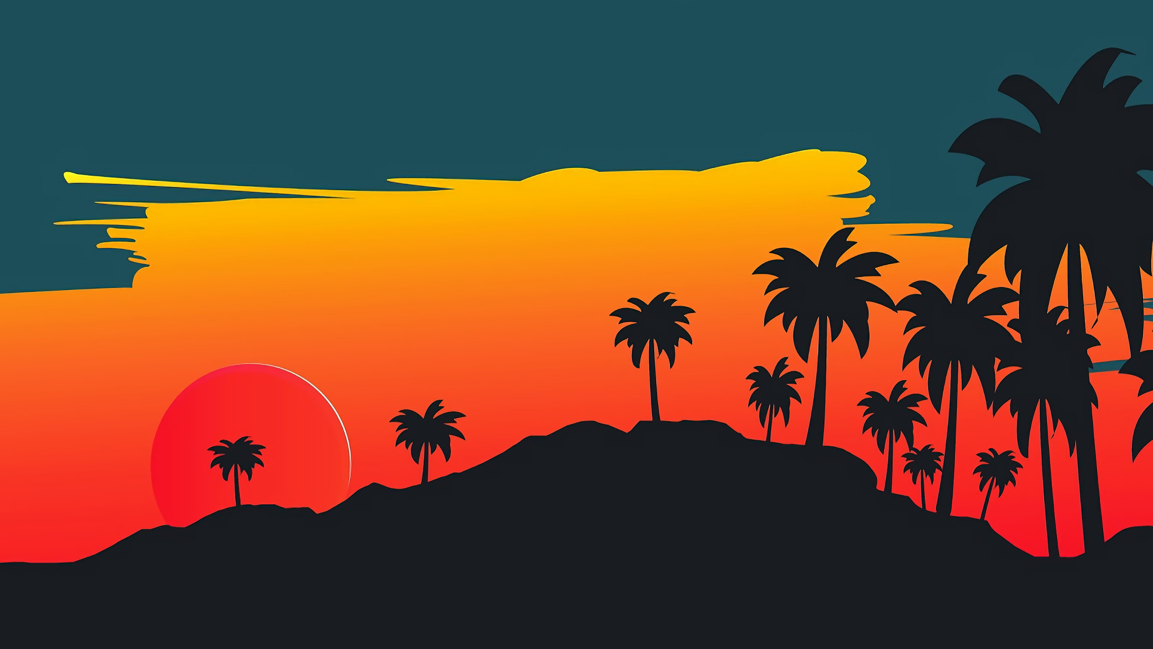 Minimalist sunset landscape with palm trees HD Wallpaper