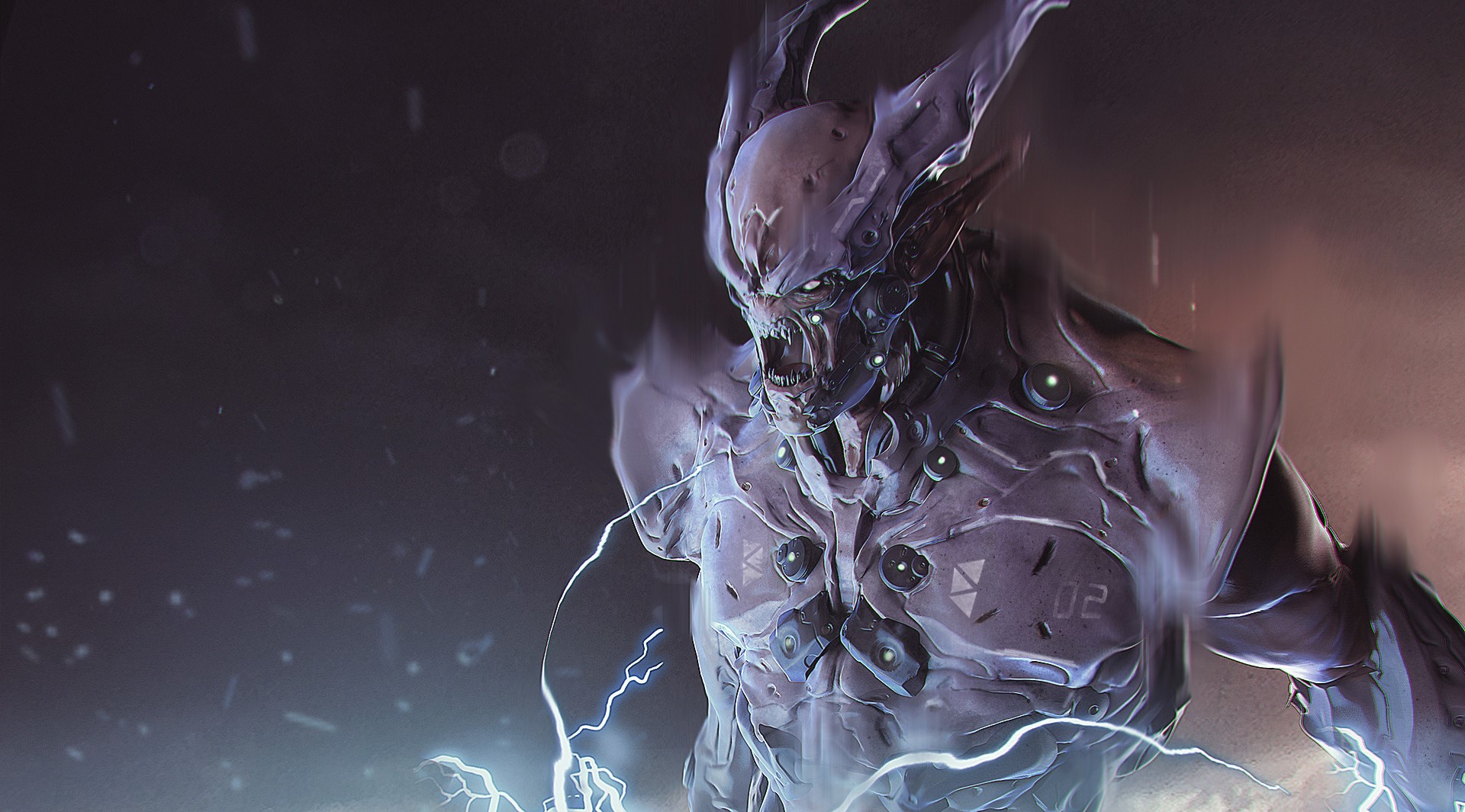 Demon creature with horns and lightning HD Wallpaper