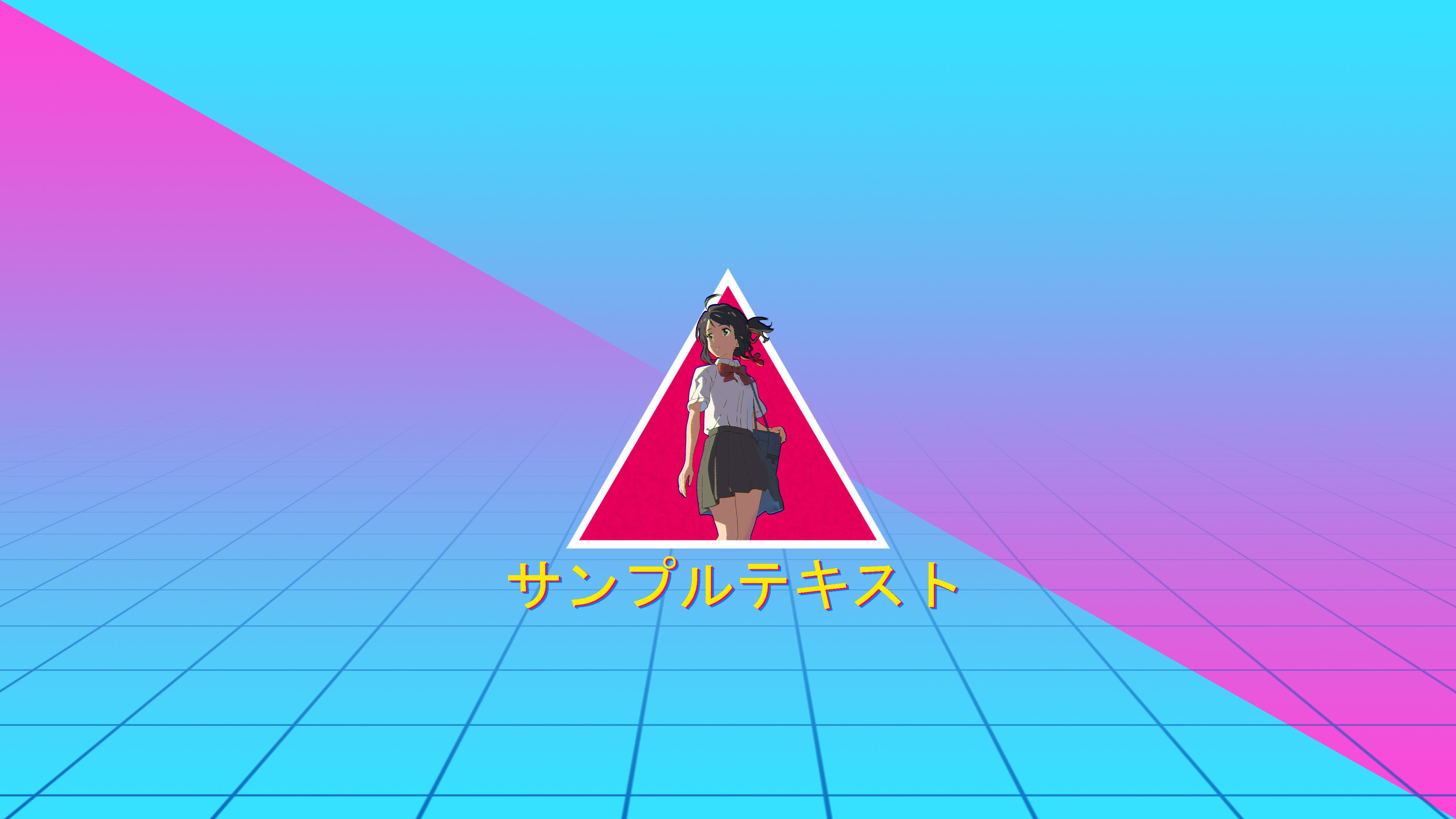 Anime girl in triangle with vaporwave background HD Wallpaper