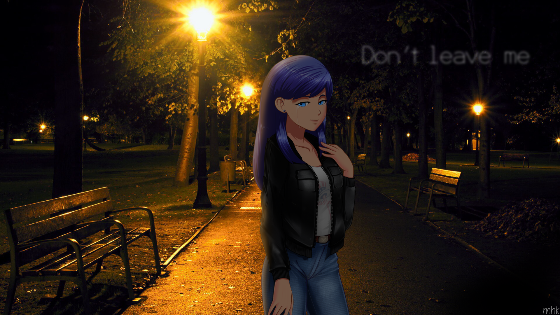 Samantha Smith from Everlasting Summer in a park at night HD Wallpaper