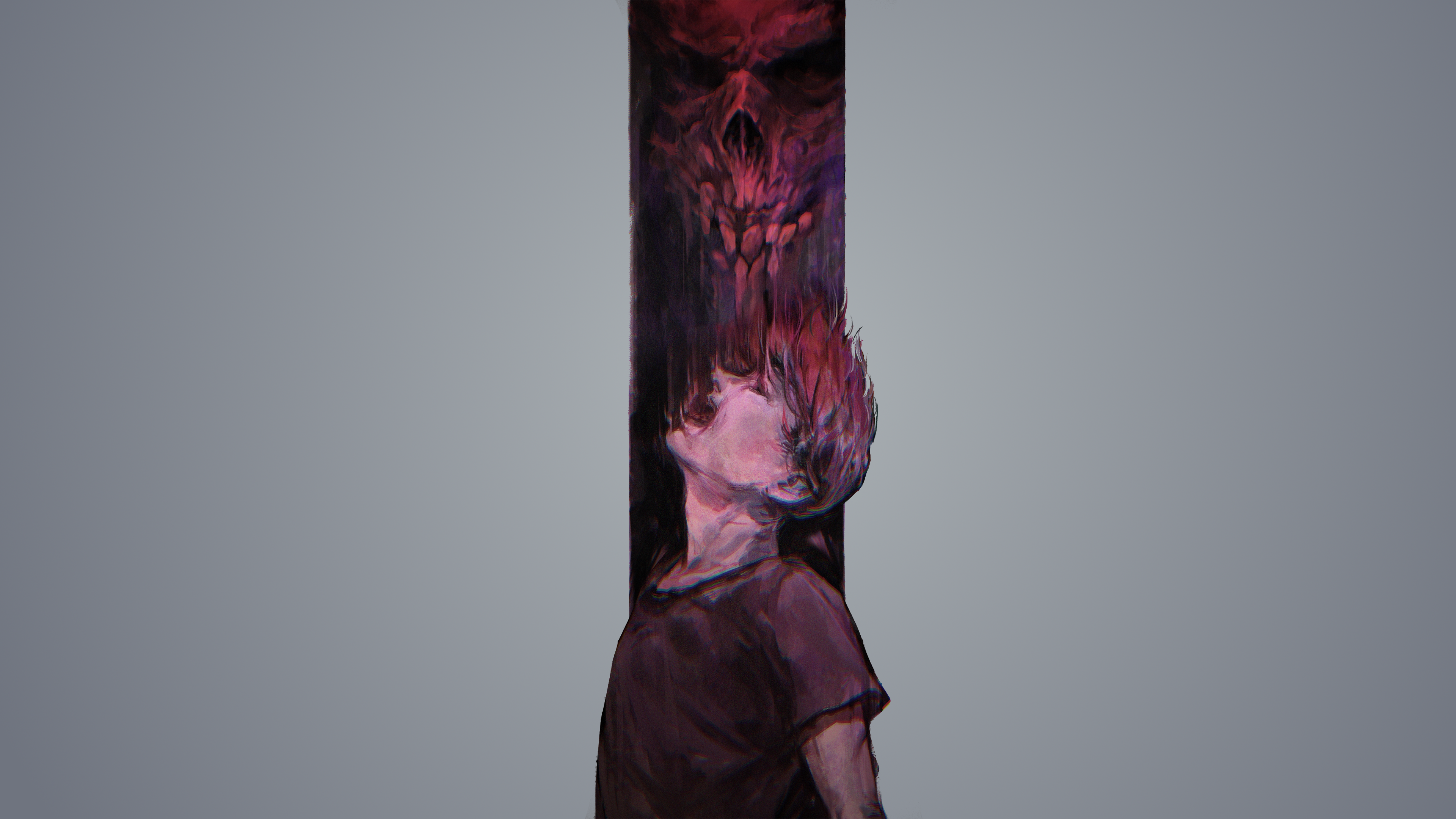 Digital art of a skull and a person HD Wallpaper