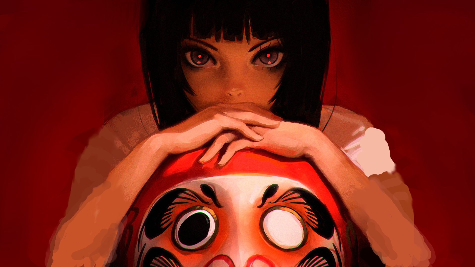 Girl with Daruma doll HD Wallpaper