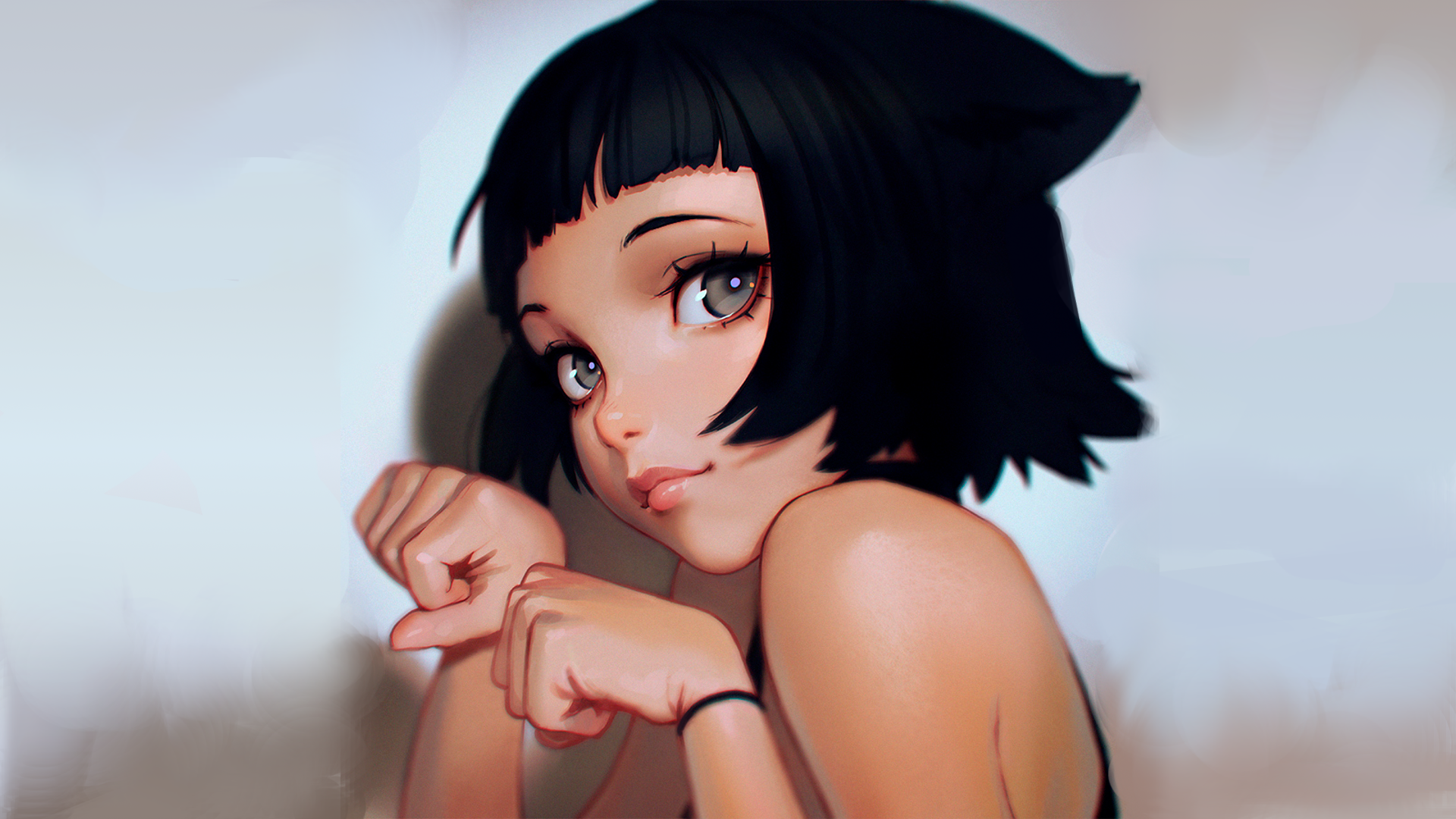 Ilya Kuvshinov Artwork of Nekomimi Girl HD Wallpaper