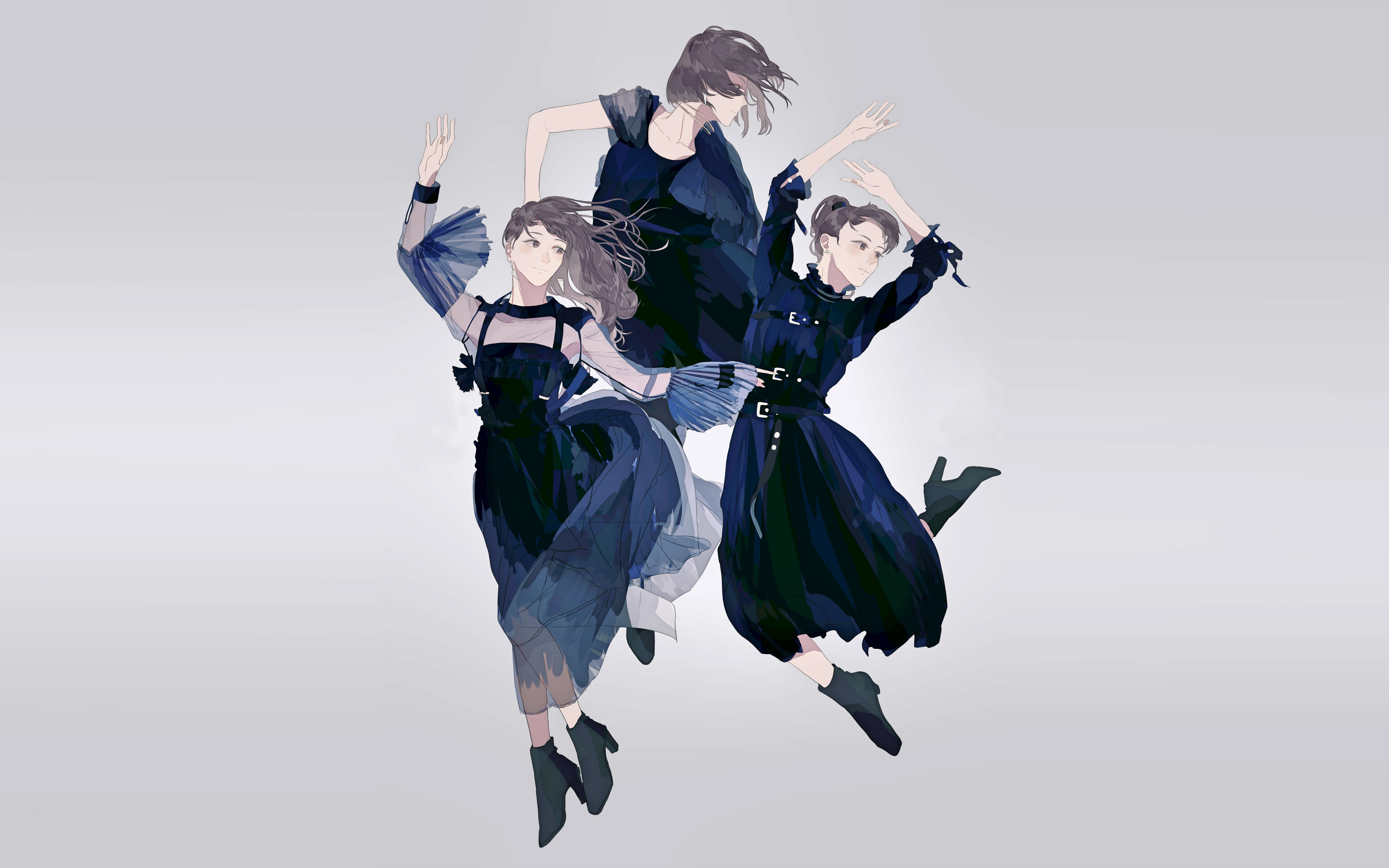 Three dancers in black dresses on a simple background HD Wallpaper
