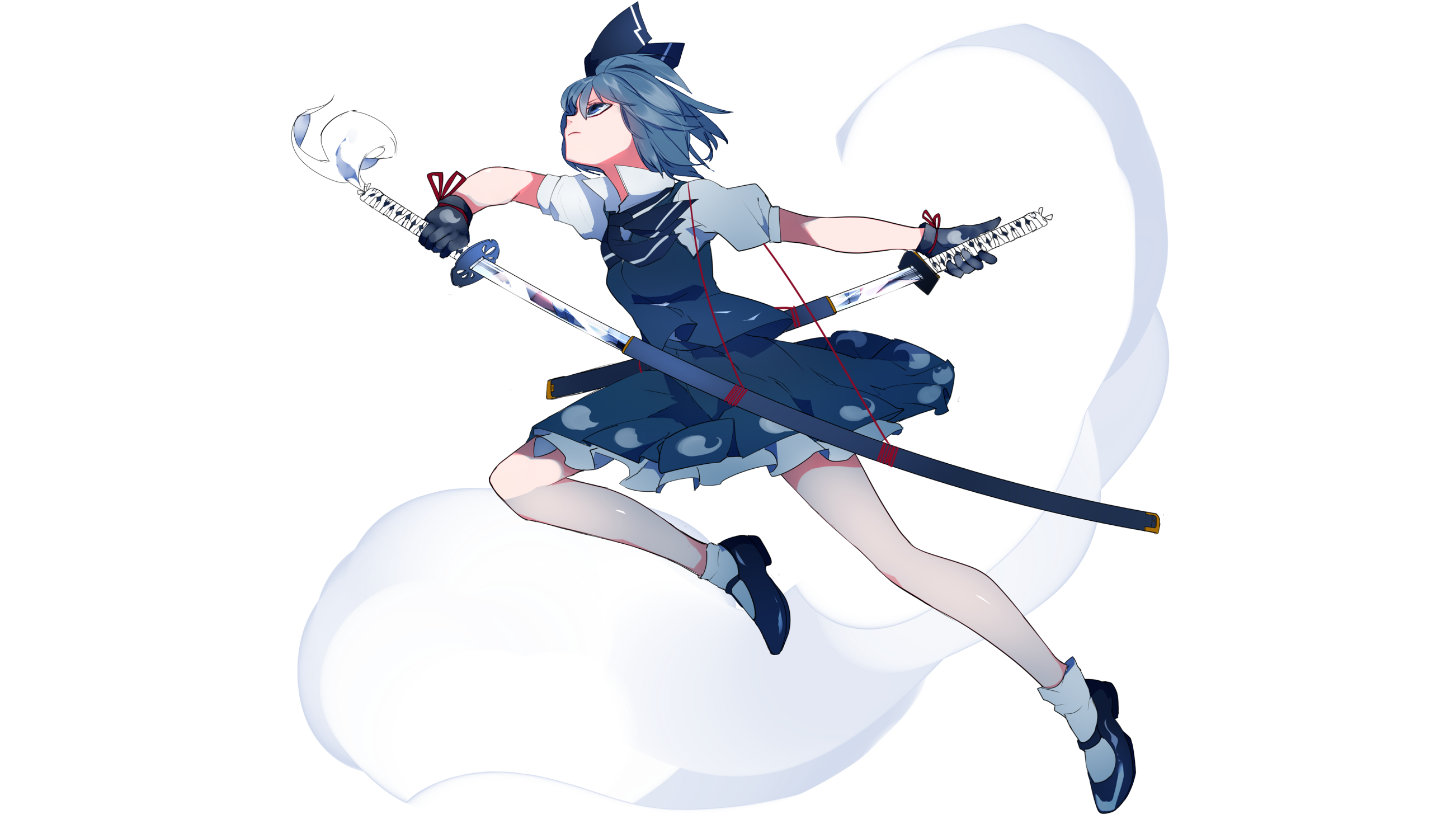 Cirno from Touhou holding two katanas HD Wallpaper