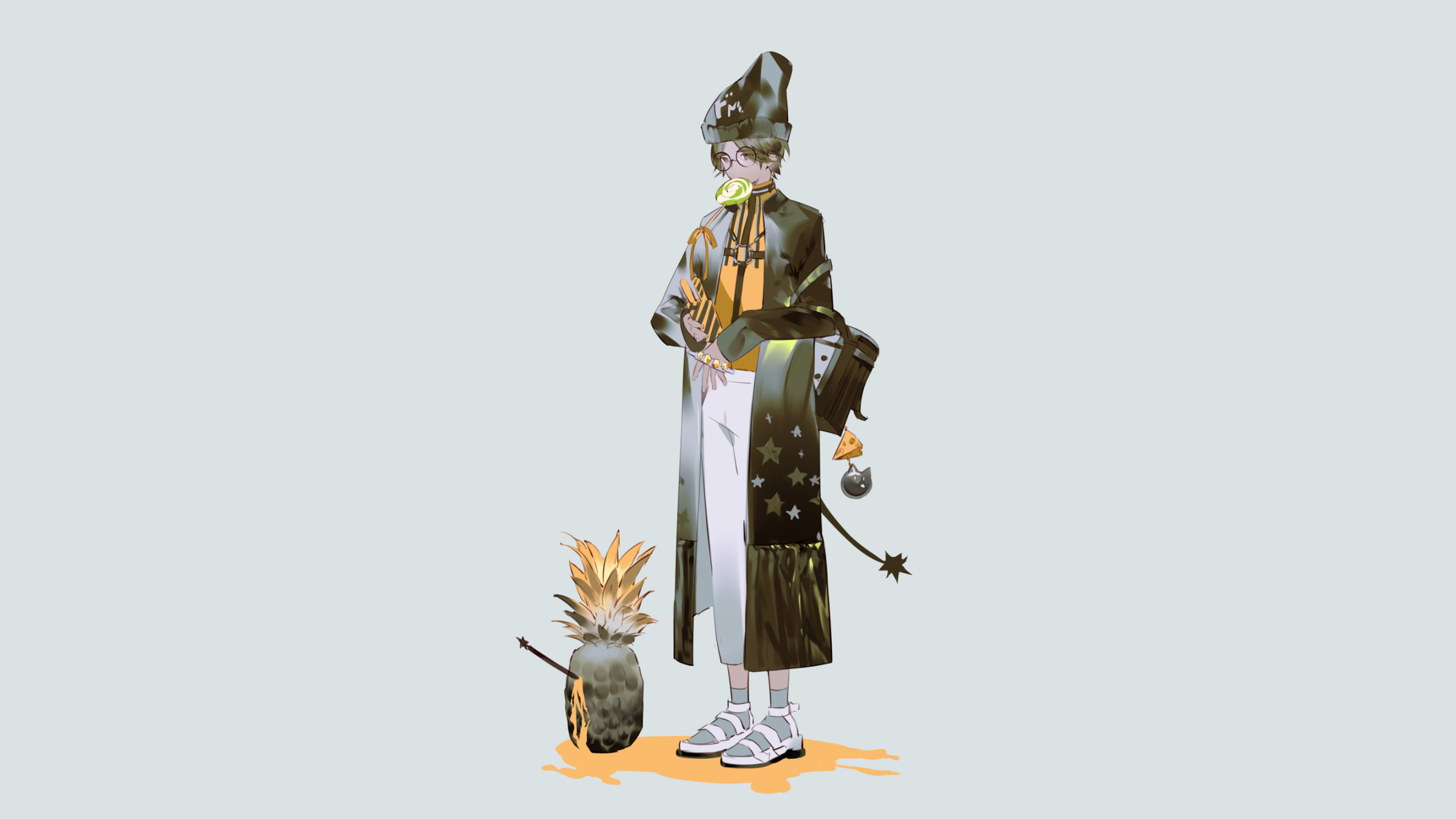 Anime man with pineapple and lollipop HD Wallpaper