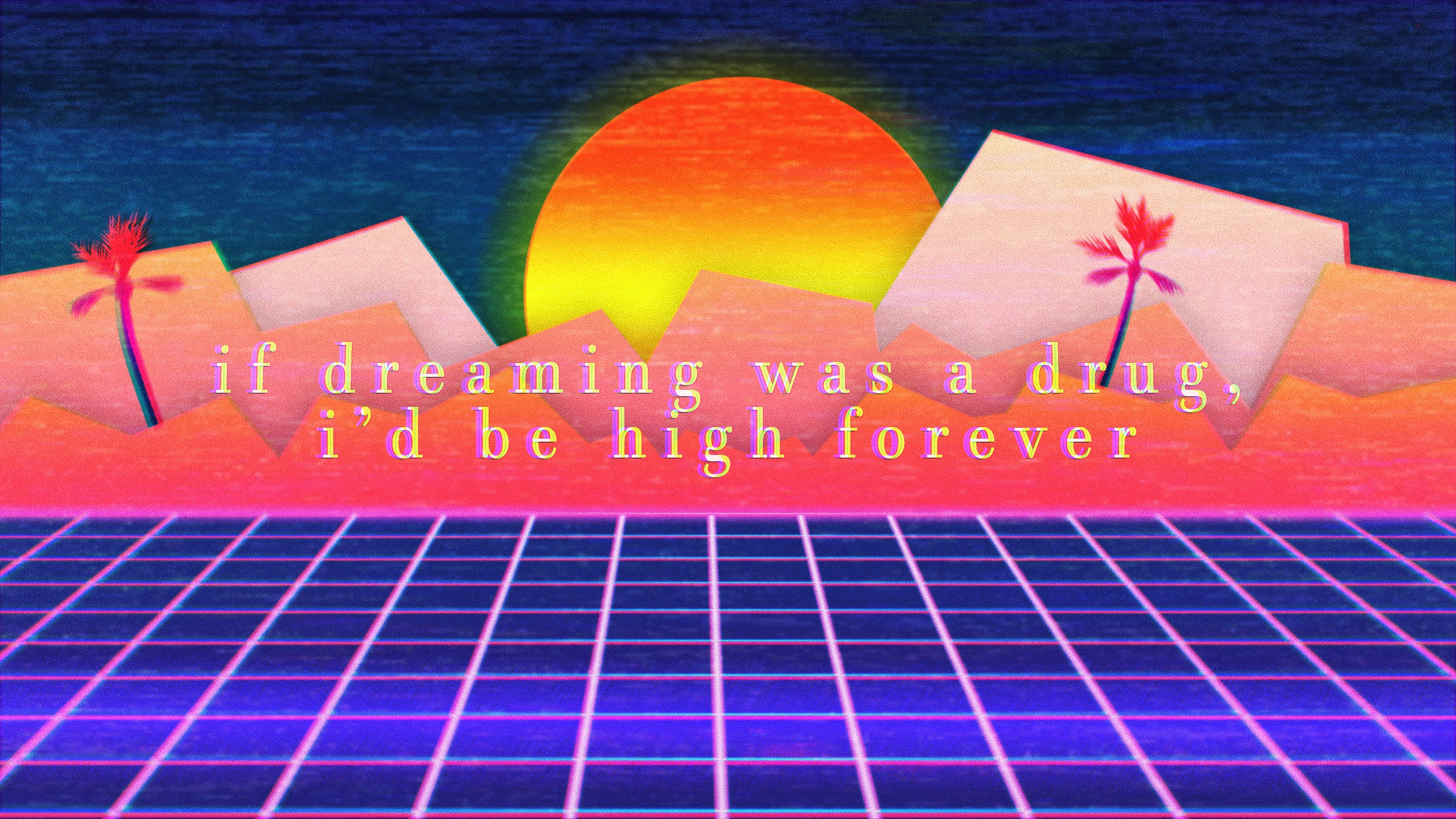 Retrowave Sunset with Text Quote HD Wallpaper