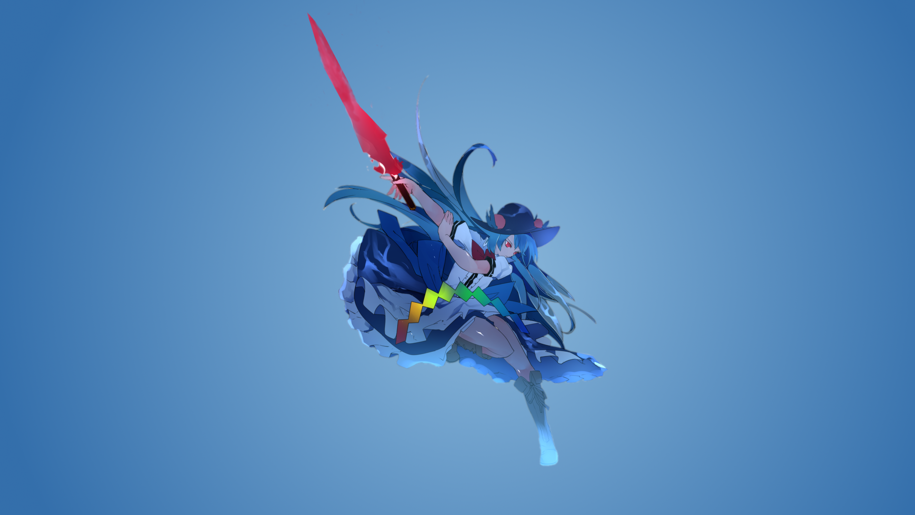Hinanawi Tenshi from Touhou with a red sword HD Wallpaper