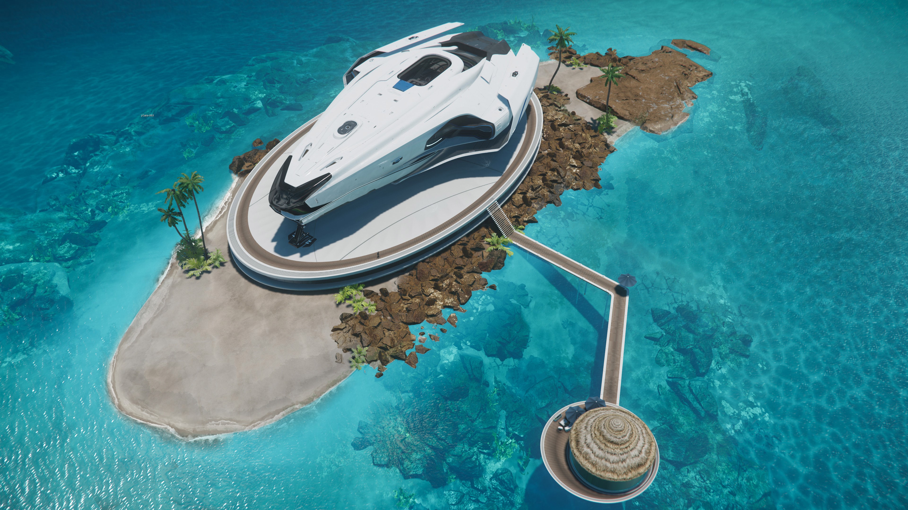 Star Citizen 4K spaceship on a tropical island HD Wallpaper