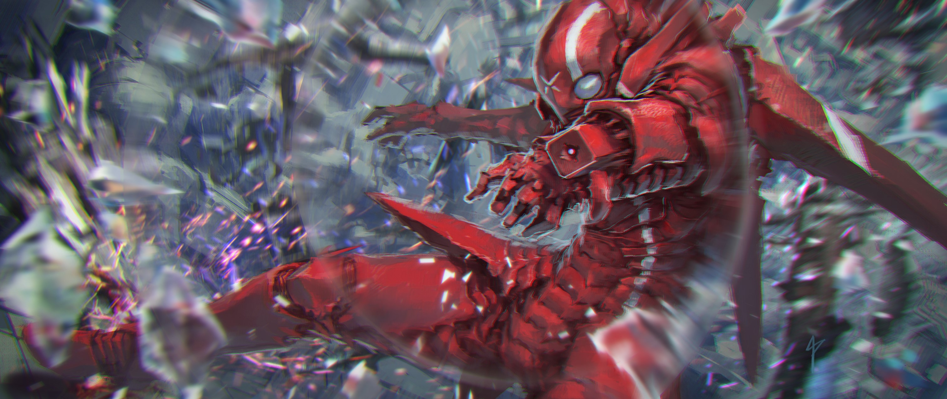 Red futuristic warrior in a battle HD Wallpaper