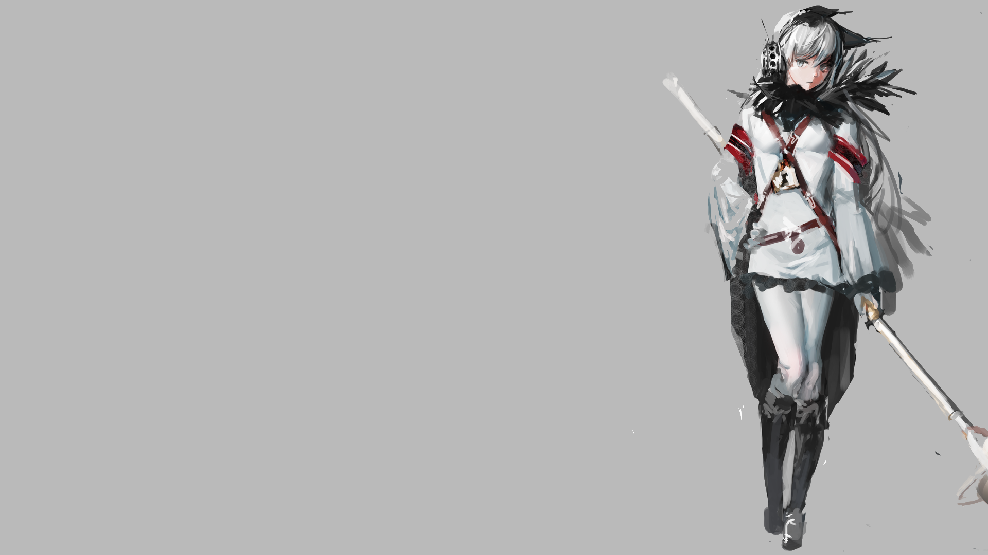 Anime girl with white hair and a sword HD Wallpaper