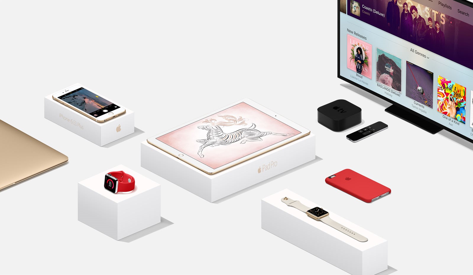 Apple Products: iPhone, iPad, Apple Watch, Apple TV, MacBook HD Wallpaper