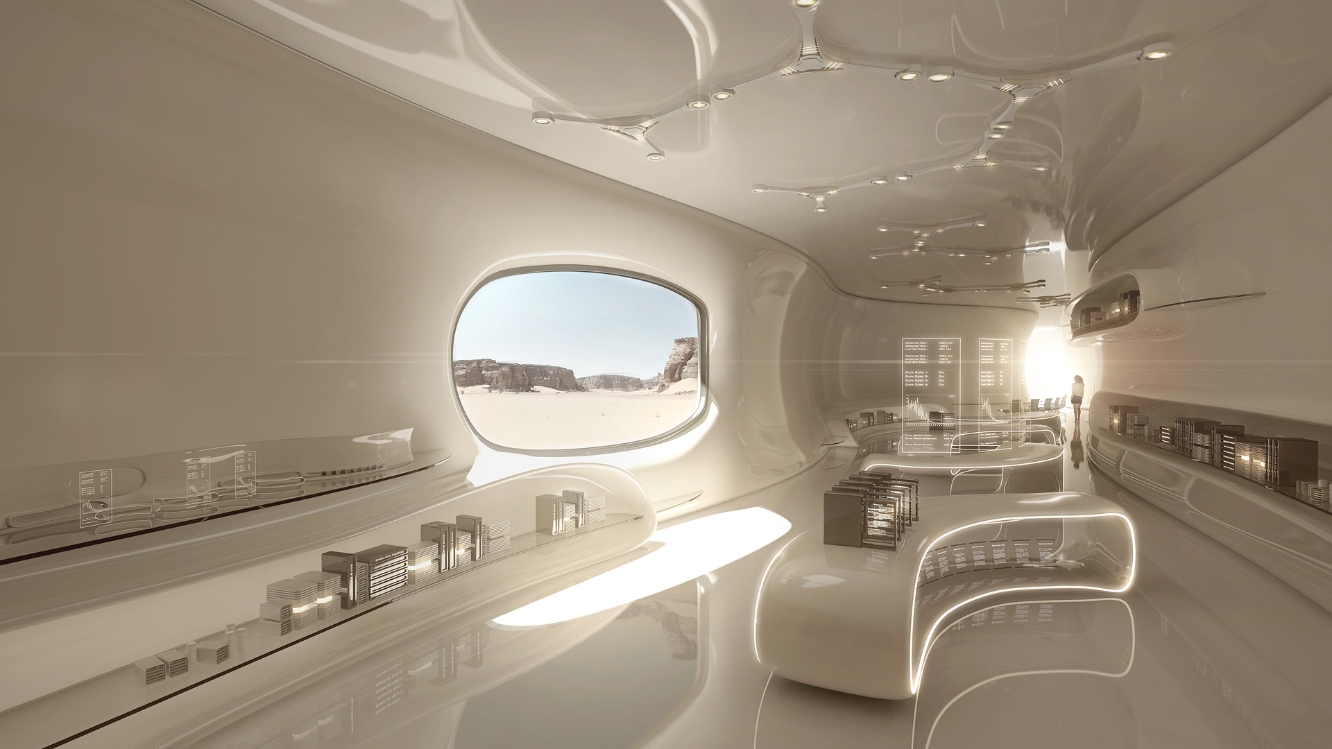 Futuristic interior with desert view HD Wallpaper