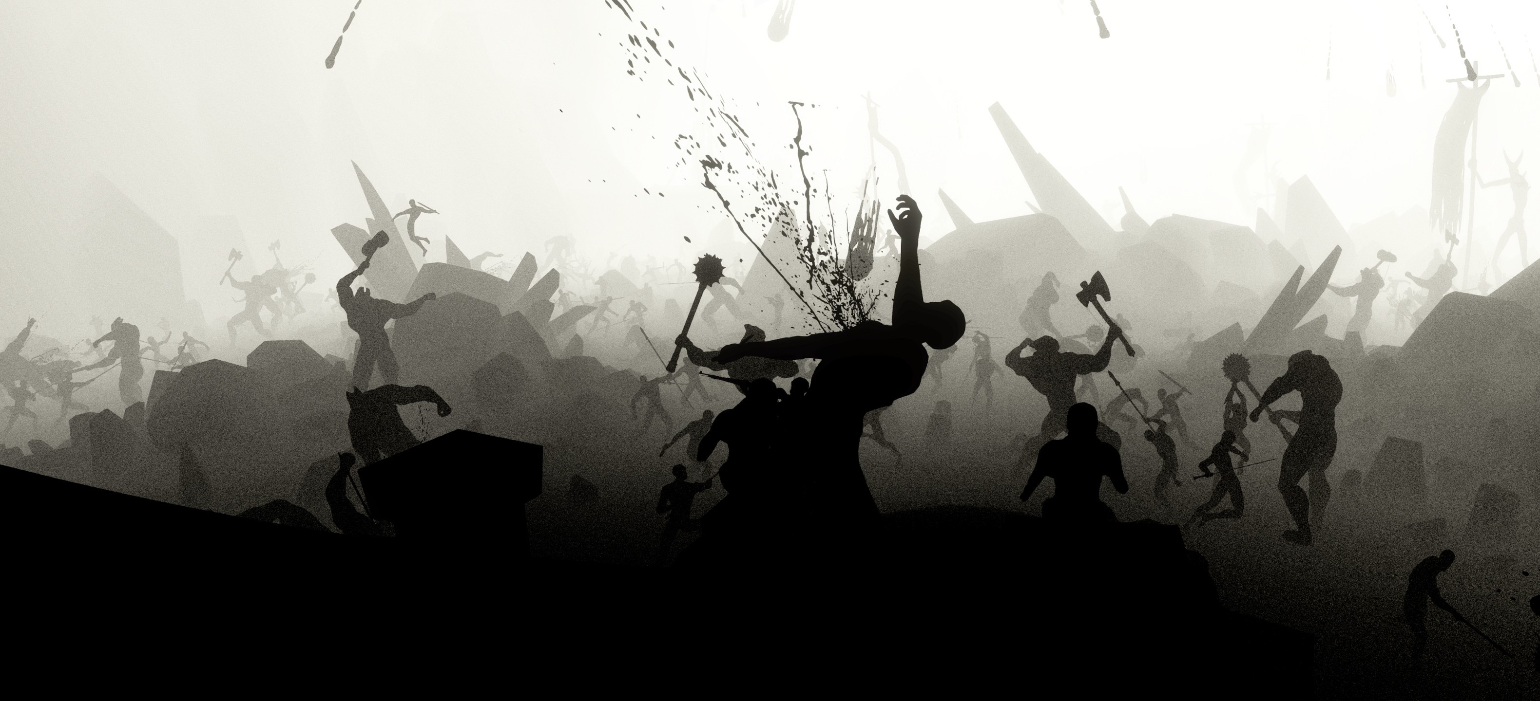 Silhouetted warriors in a brutal battle HD Wallpaper