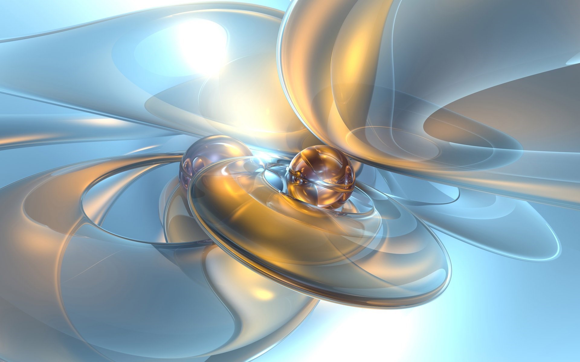 Abstract 3D render with spheres and flowing shapes HD Wallpaper