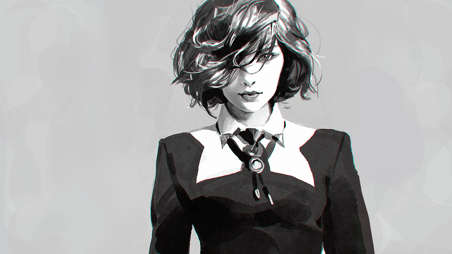 Woman in a black suit with a bolo tie HD Wallpaper