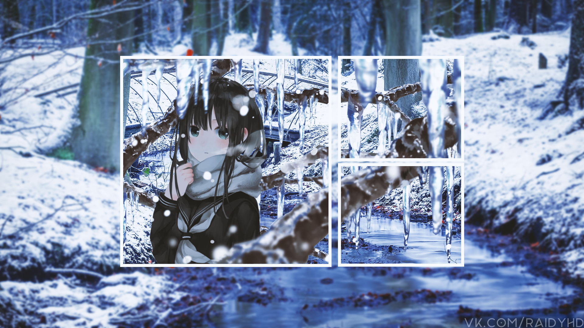 Anime girl in winter forest with icicles HD Wallpaper