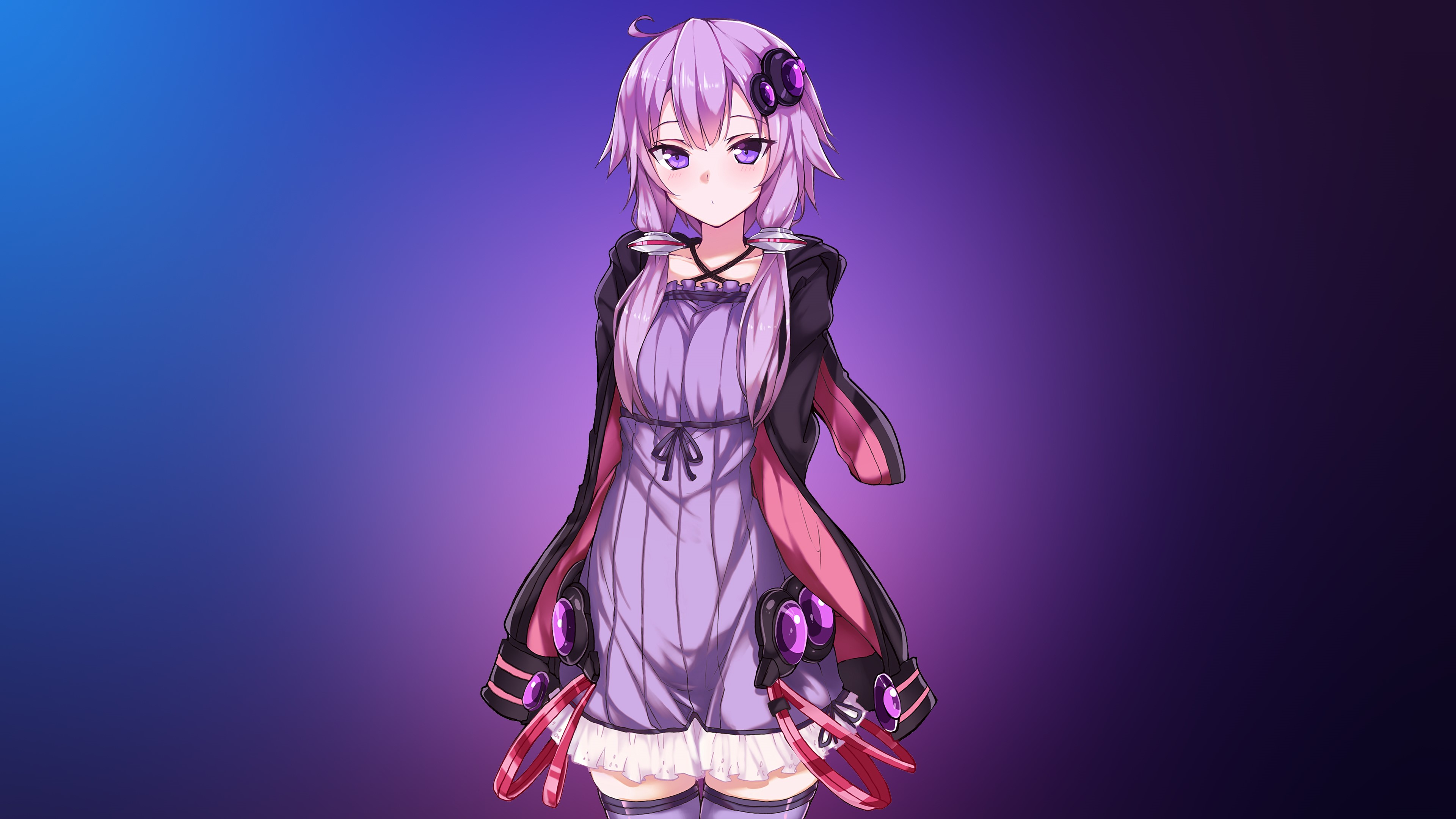 Anime girl with purple hair and headphones HD Wallpaper