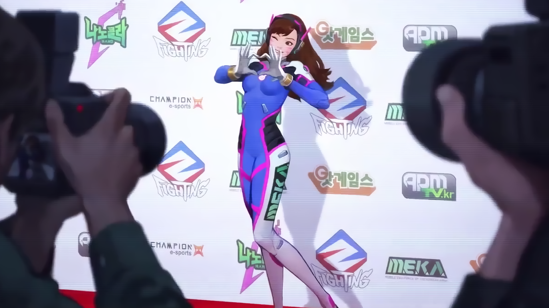 D.Va from Overwatch on a red carpet HD Wallpaper