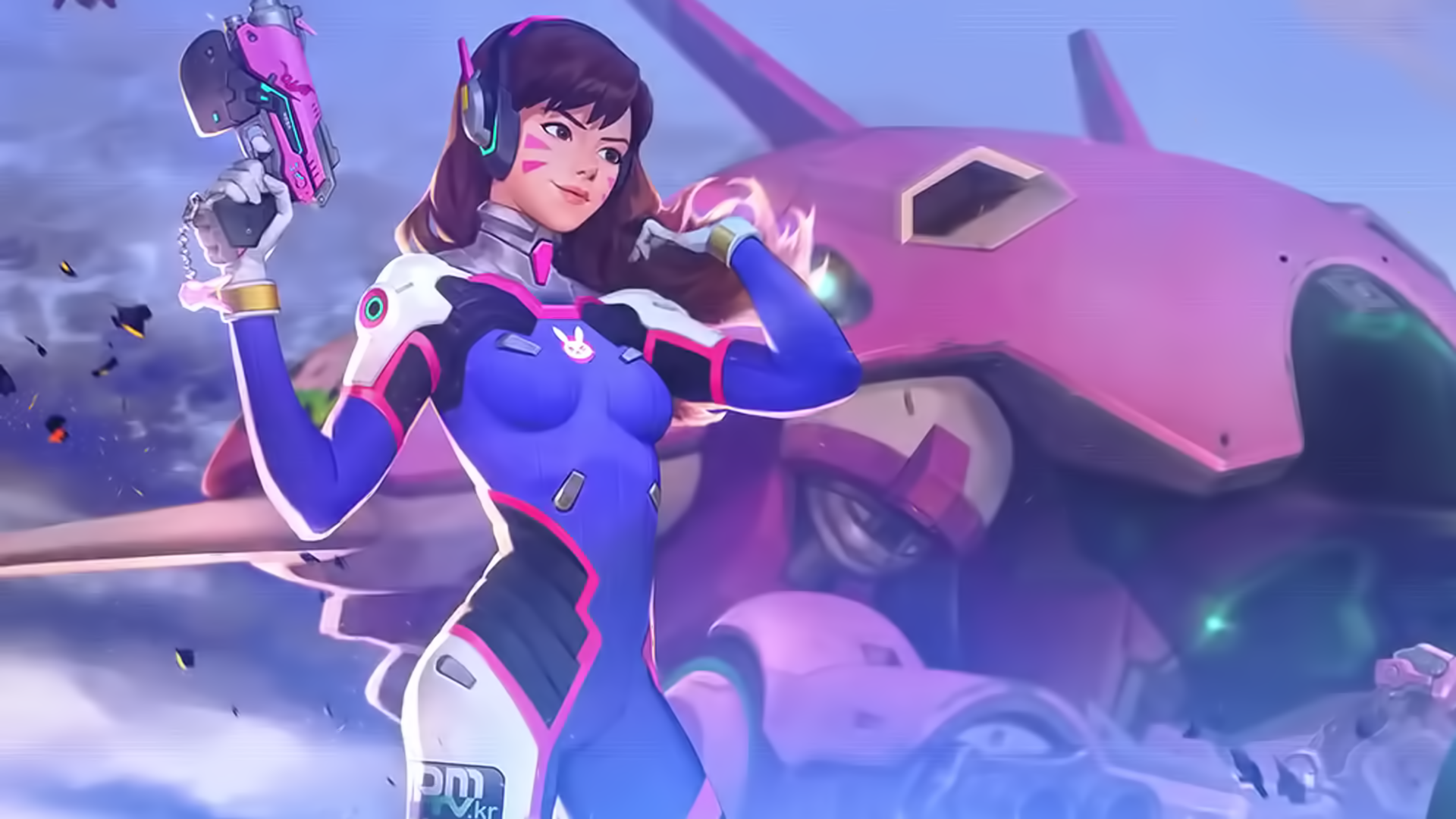 D.Va from Overwatch with her mech HD Wallpaper
