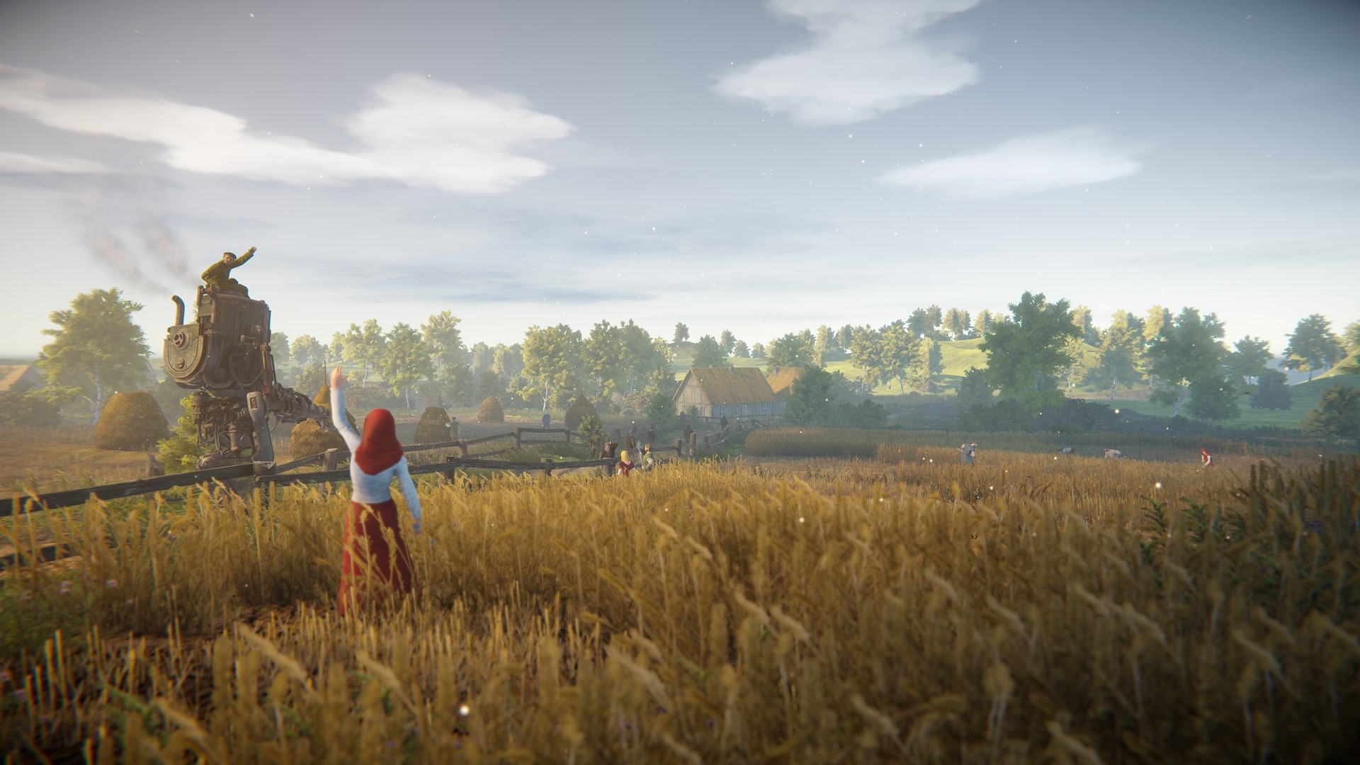 Mech and peasant in a field, Iron Harvest HD Wallpaper
