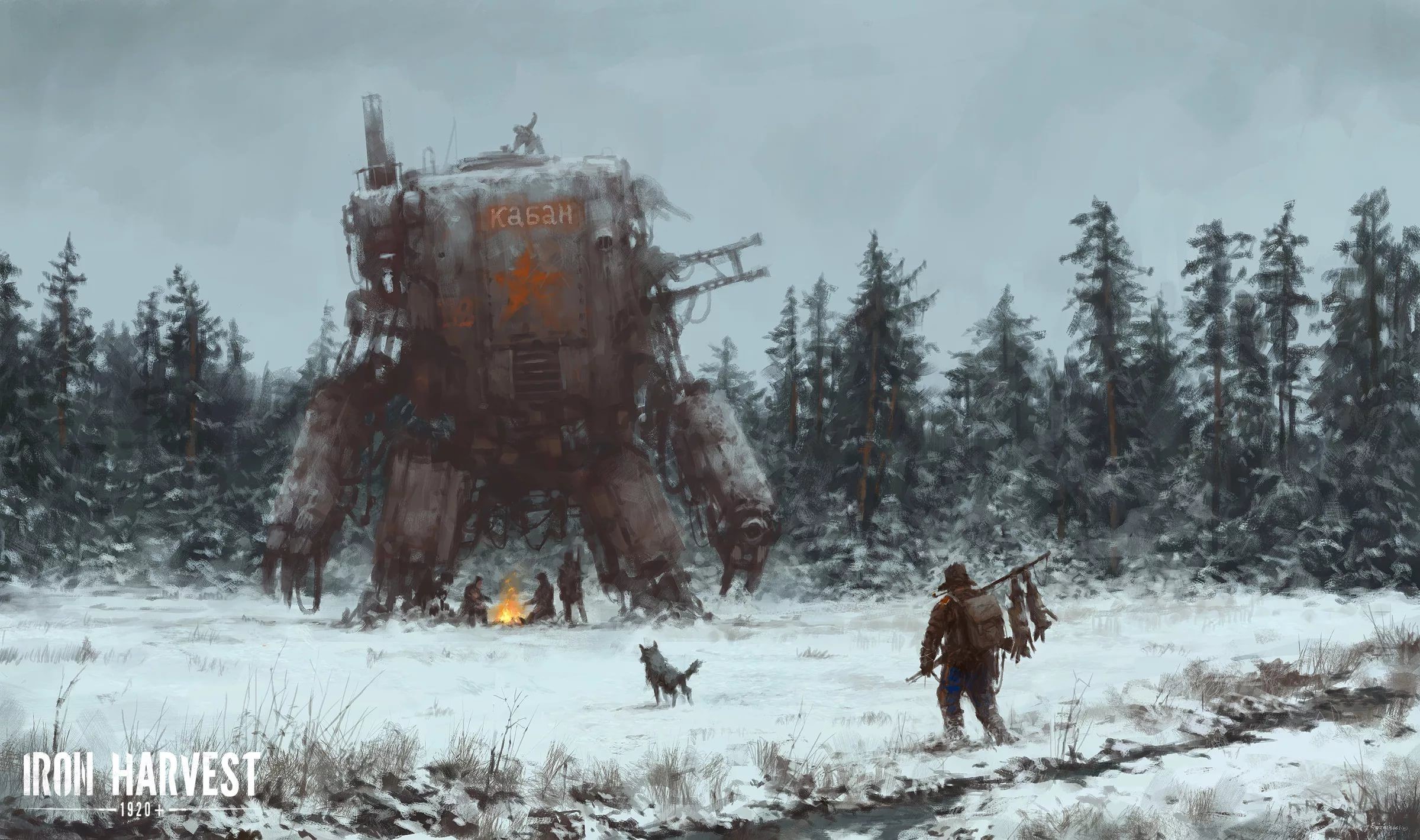 Rusviet mech in a snowy forest, Iron Harvest HD Wallpaper