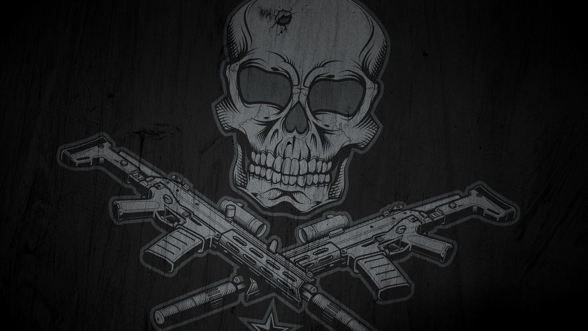 Skull and crossed assault rifles with scopes HD Wallpaper